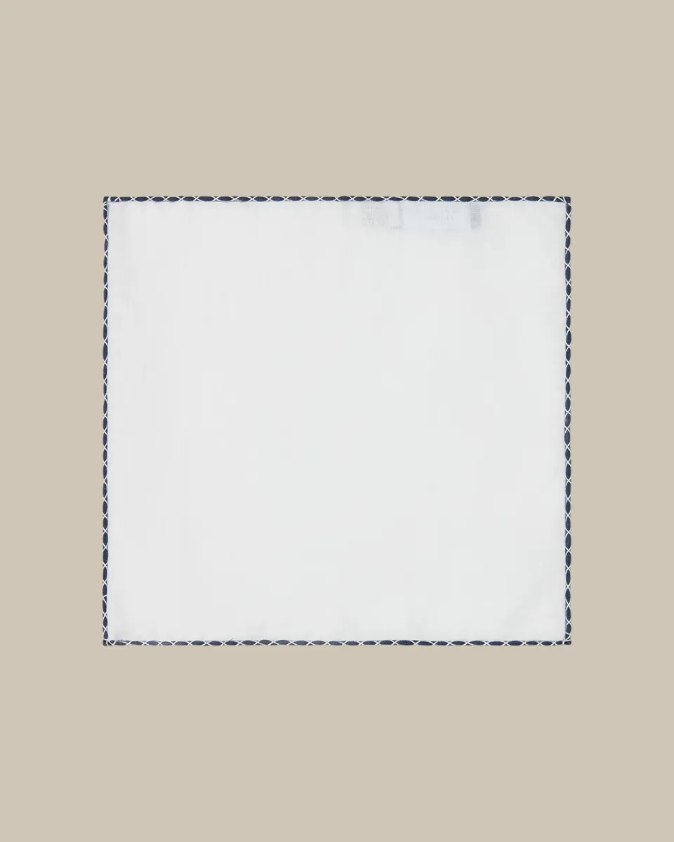 Robert Talbott Carlton Linen Cross Stitch Border pochette bianca