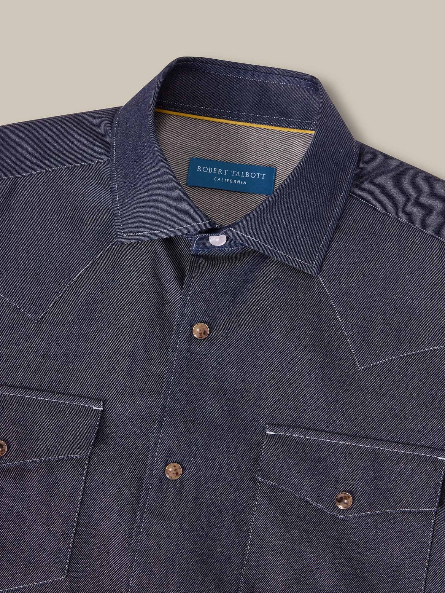 Robert Talbott McQueen camicia western denim cashmere blu