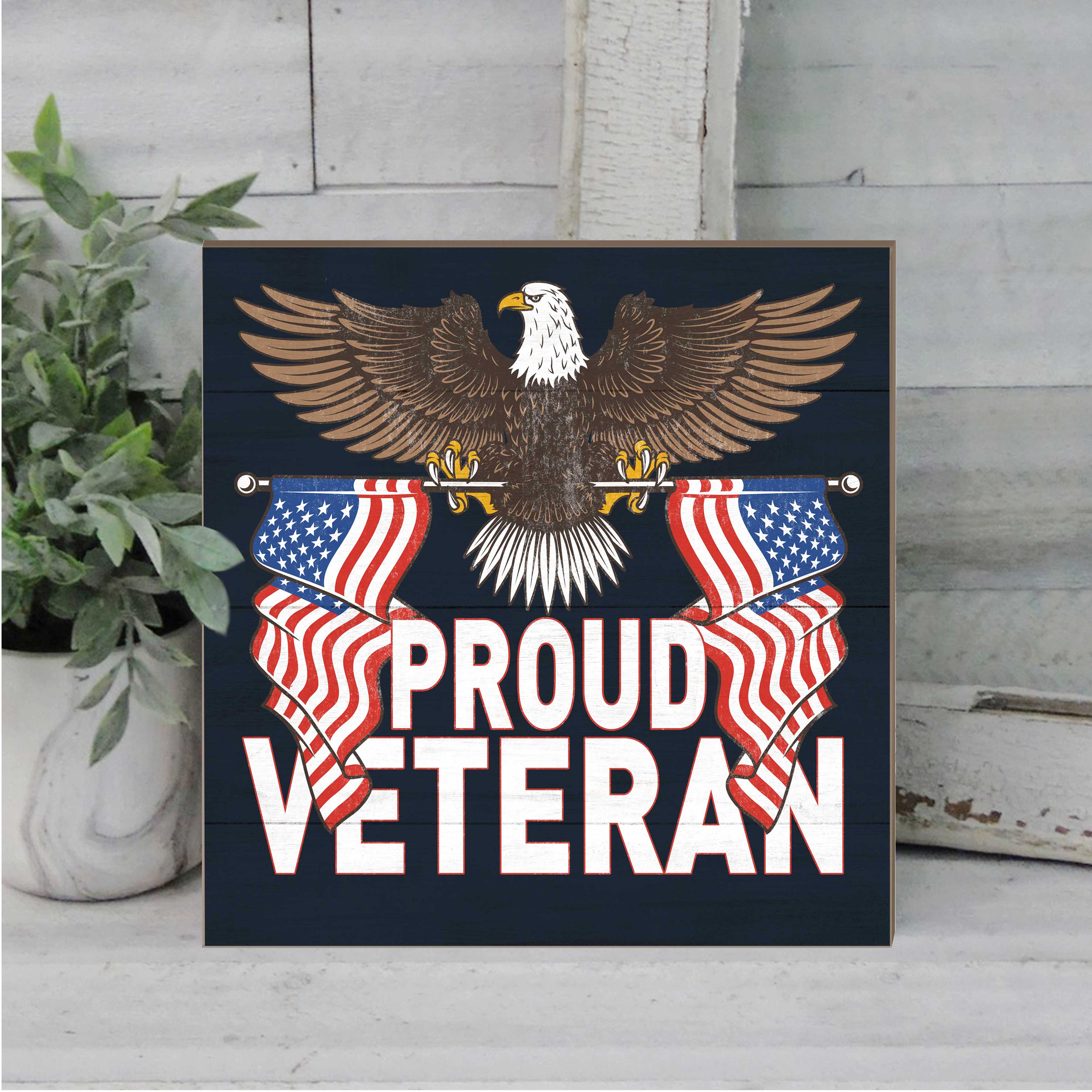 7.62 Design Proud Veteran Targa Legno 25x25 cm Blu Navy