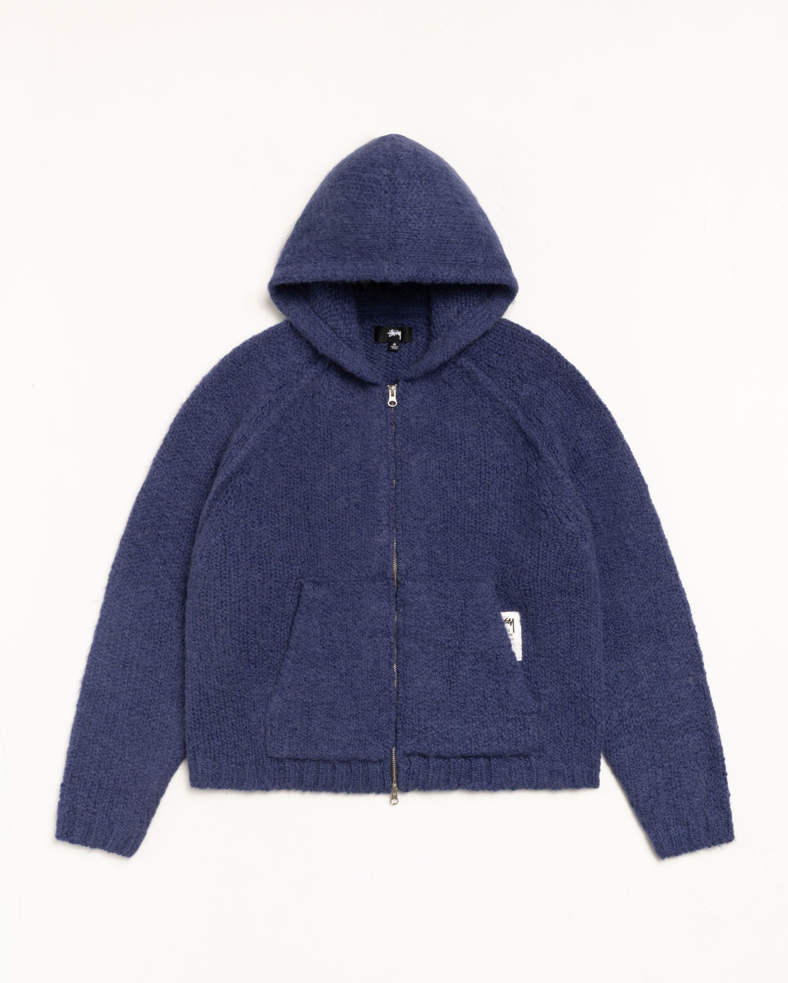 Stussy Knits Chunky Knit Zip Hoodie felpa blu alpaca