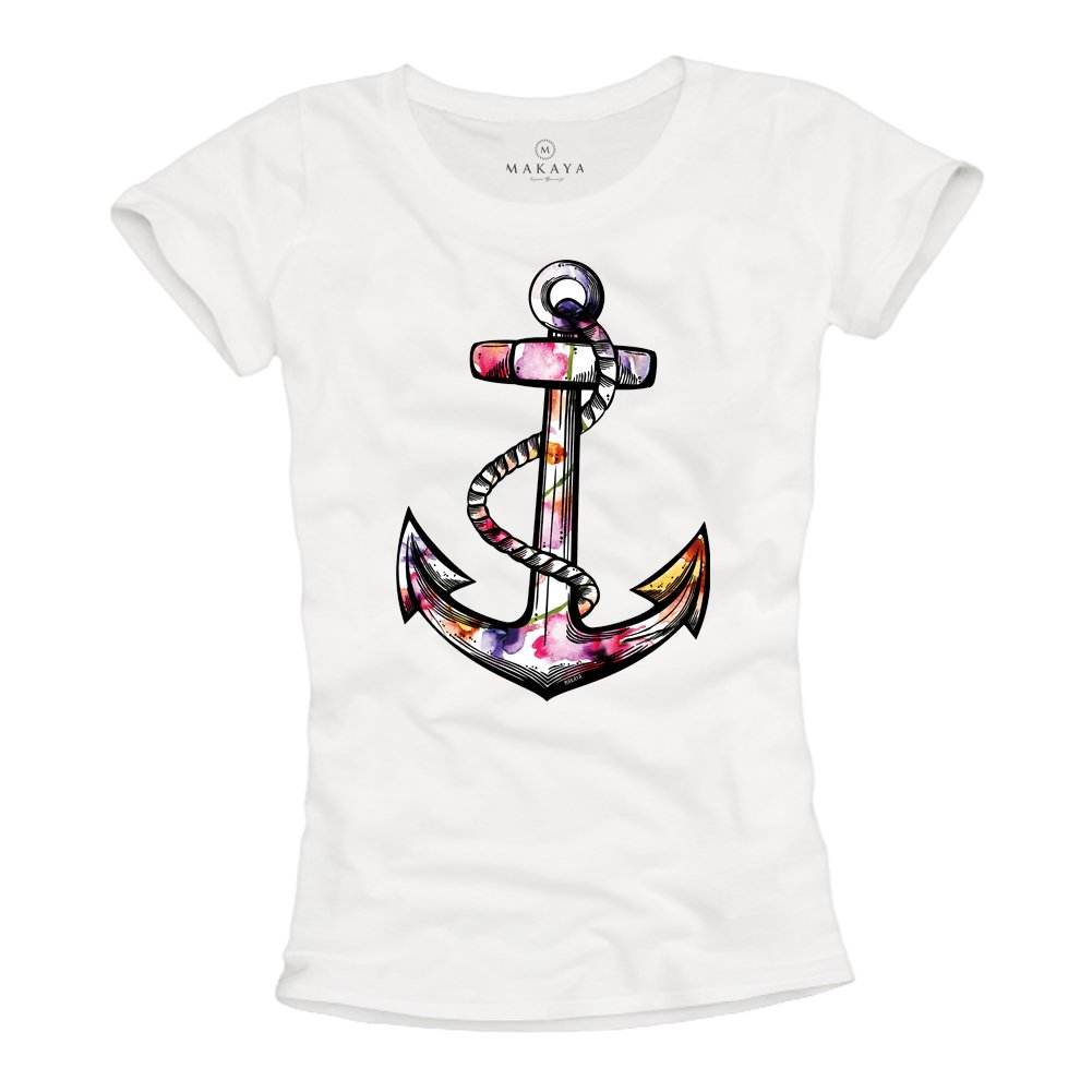 Makaya Ancora T-Shirt Donna S Cotone Stampa Serigrafia