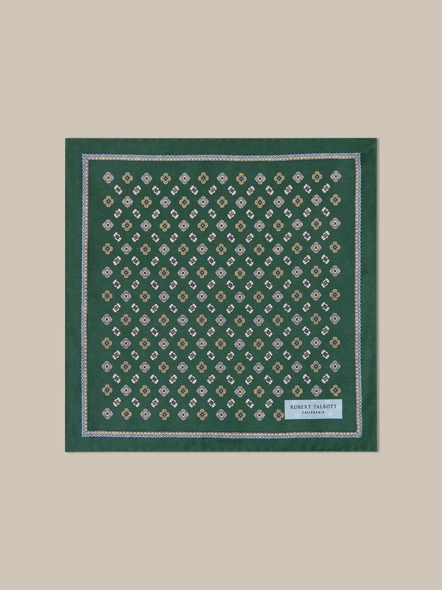 Robert Talbott Collins Medallion fazzoletto taschino seta verde multi