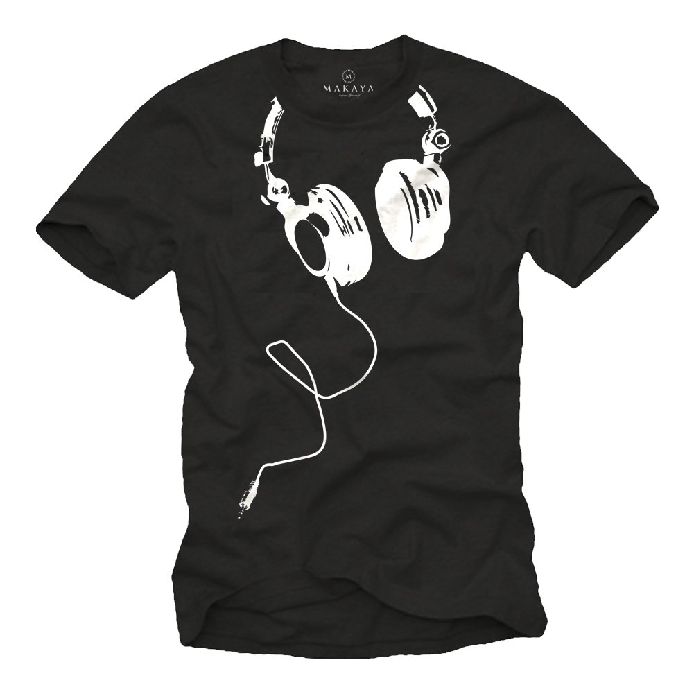 Makaya T-Shirt Uomo maglietta DJ cuffie bianca taglia L