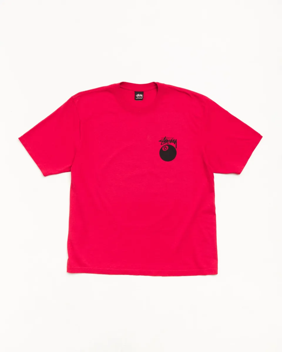 Stussy 8 Ball Tee maglietta rossa cotone 220gsm oversize