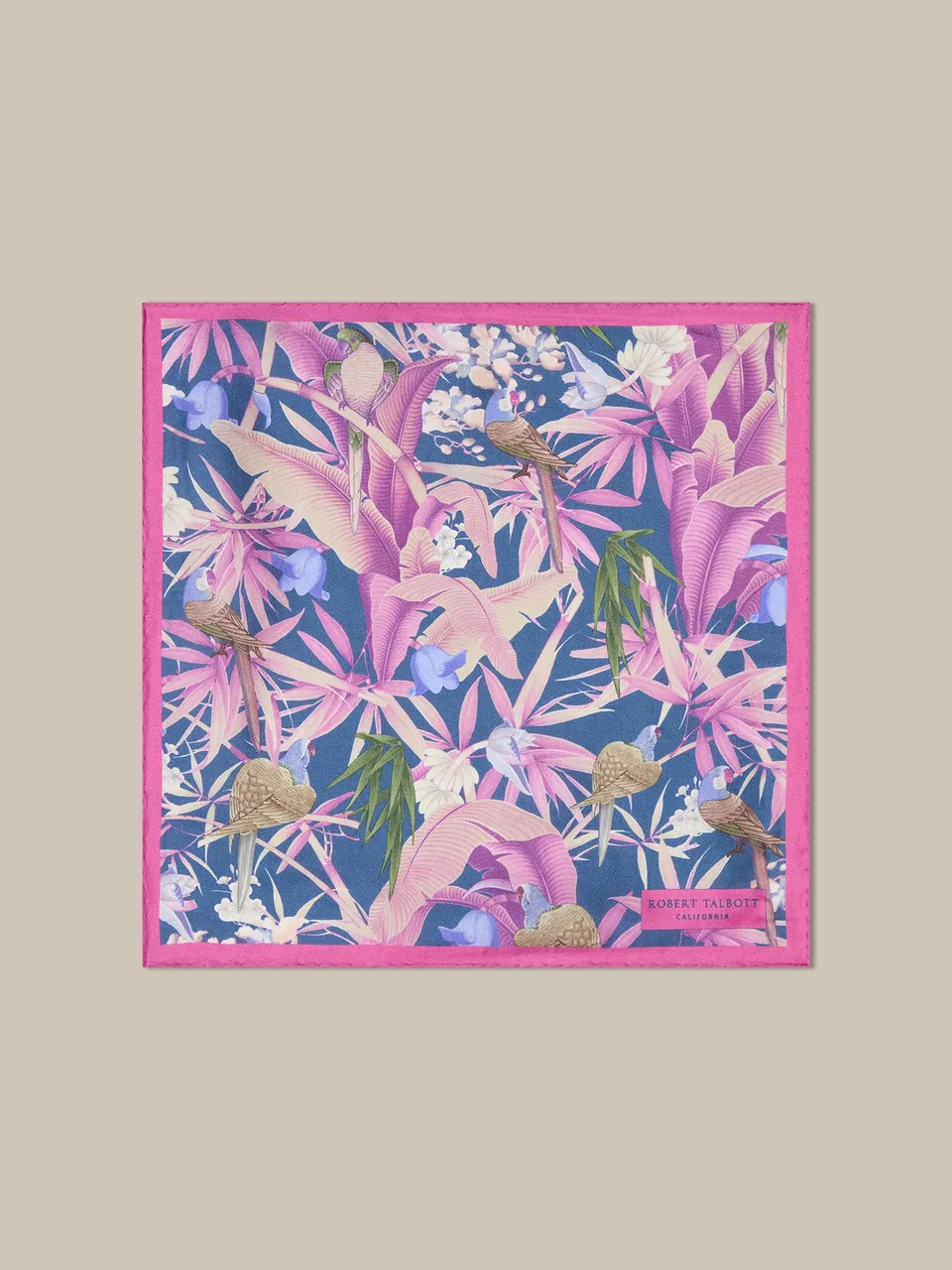 Robert Talbott York Pochette Seta Rosa Navy Floreale 36cm