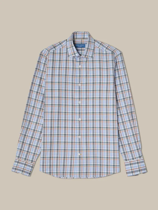 Robert Talbott Reynolds Camicia Quadri Azzurra Cotone Leggero