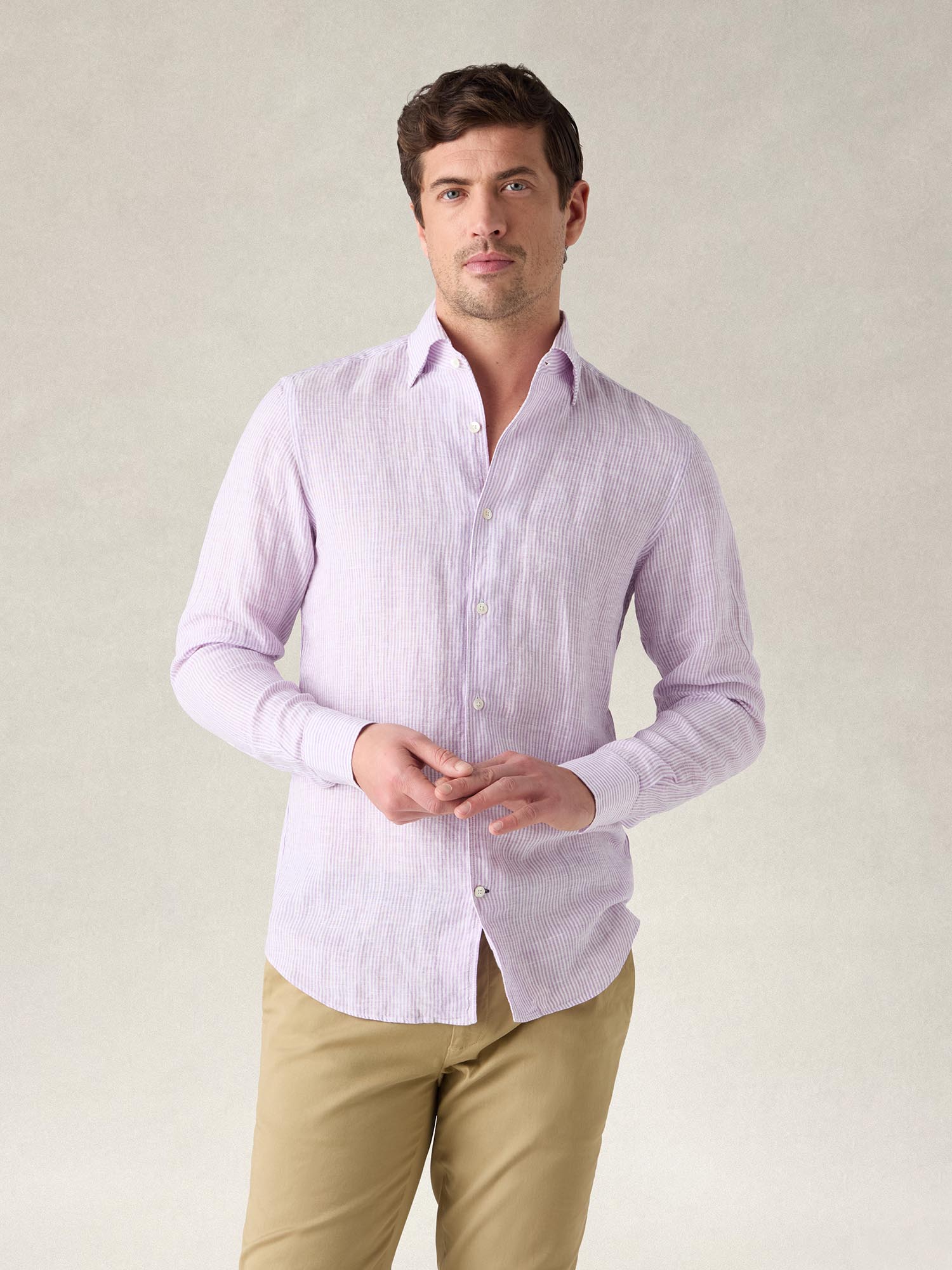 Robert Talbott Morgan Camicia Lino Viola Rigata