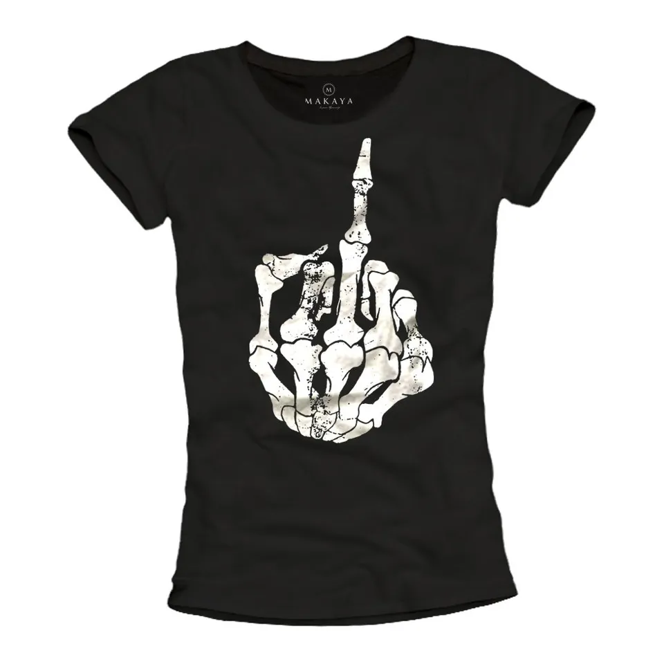 MAKAYA Teschio Rock T-Shirt Donna Cotone Taglia L Musica
