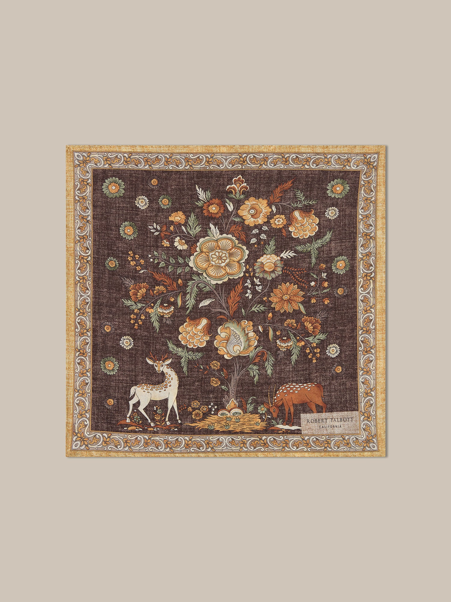 Robert Talbott Collins pochette seta marrone multi