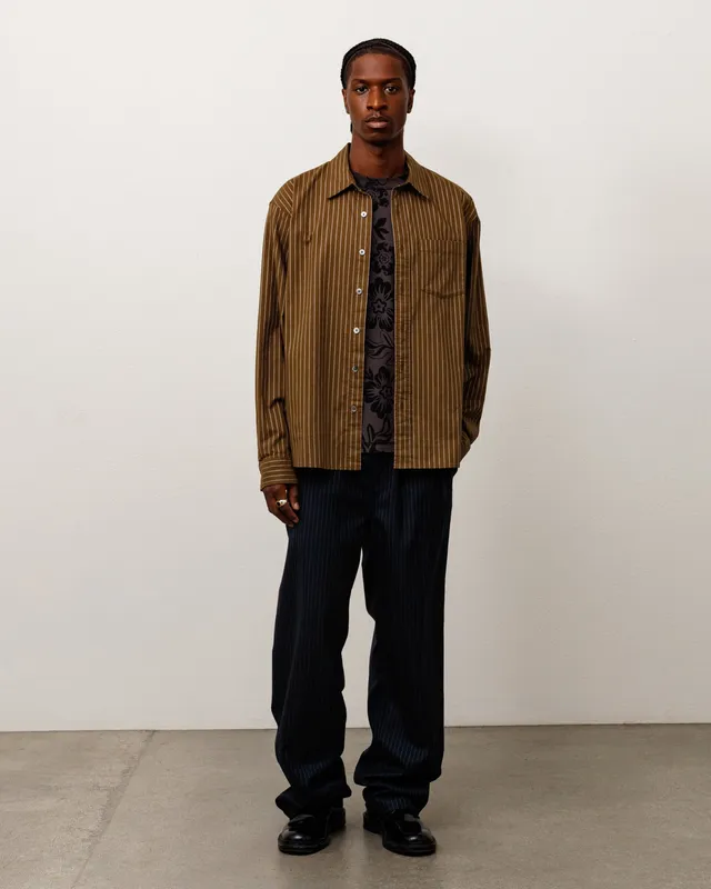 Stussy Oxford Shirt camicia Brown Stripe cotone boxy fit