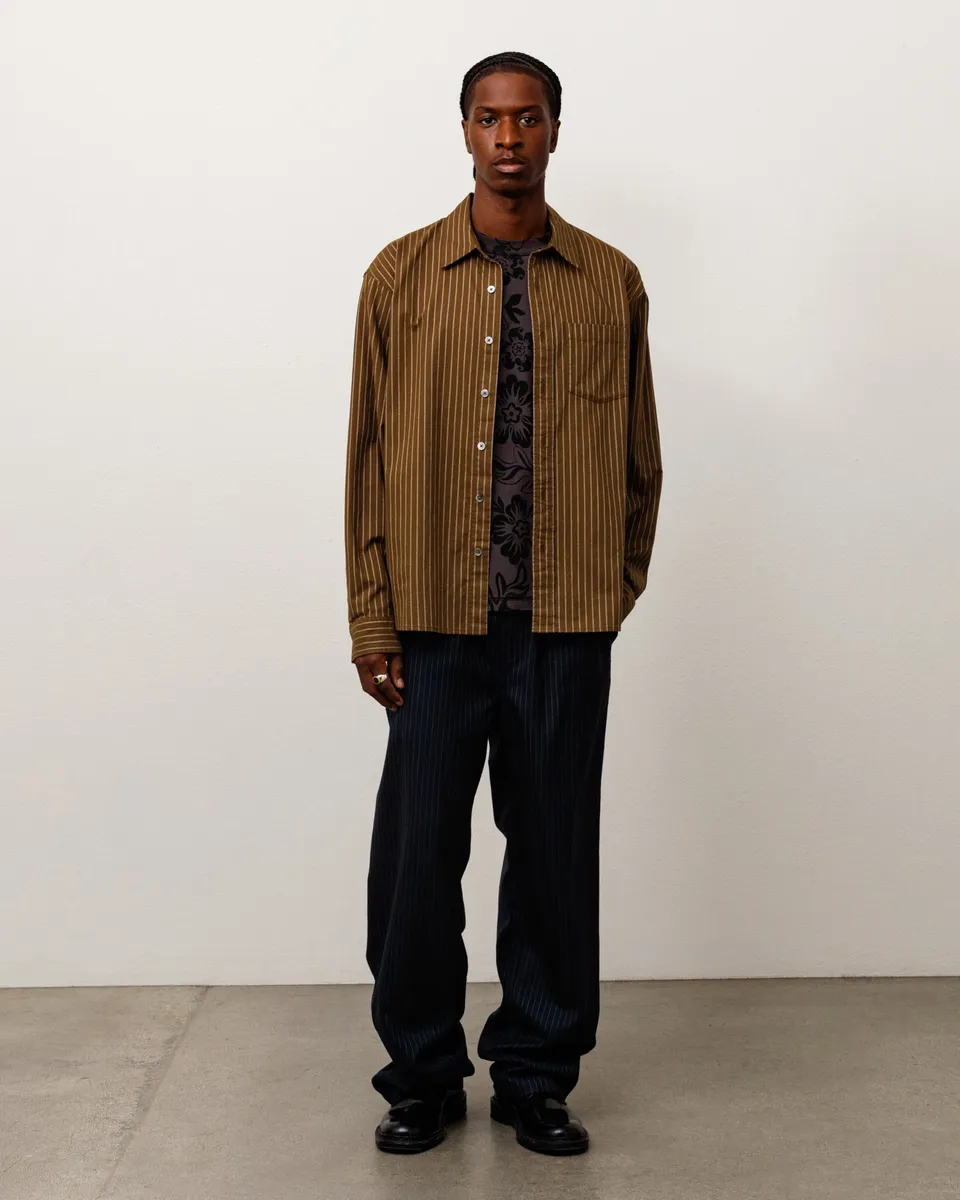 Stussy Oxford Shirt camicia Brown Stripe cotone boxy fit
