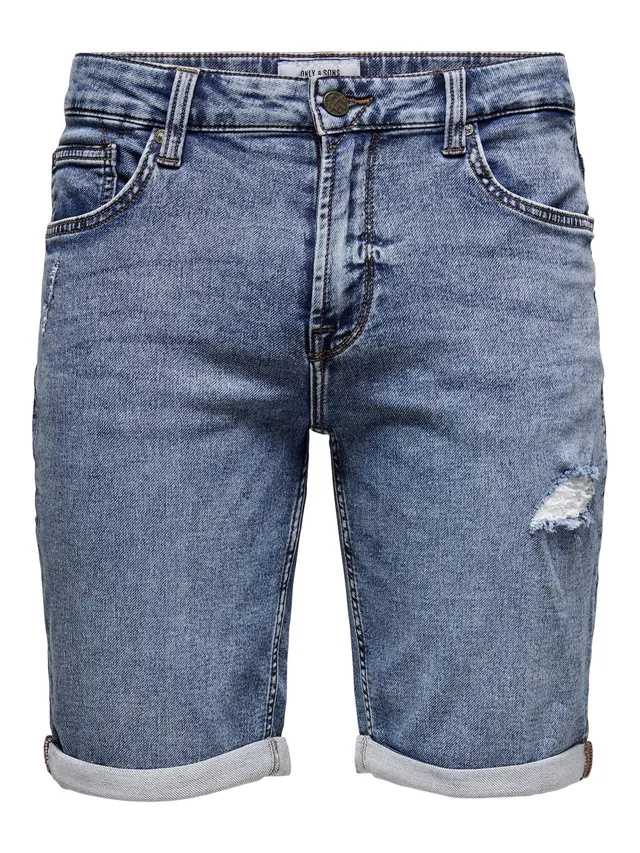 Only & Sons Pantaloncini Jeans Uomo Destroyed Cotone