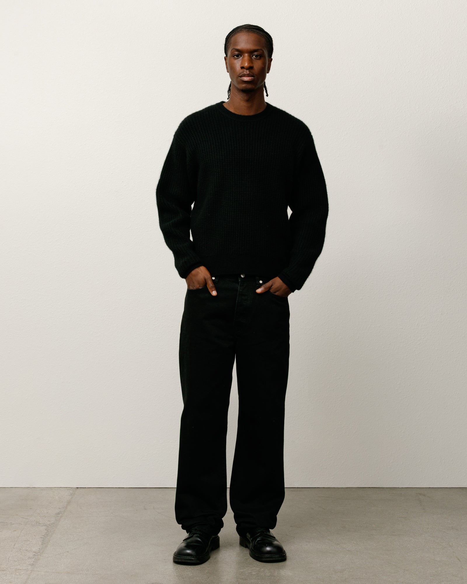 Stussy Waffle Cashmere Sweater maglione nero cachemire
