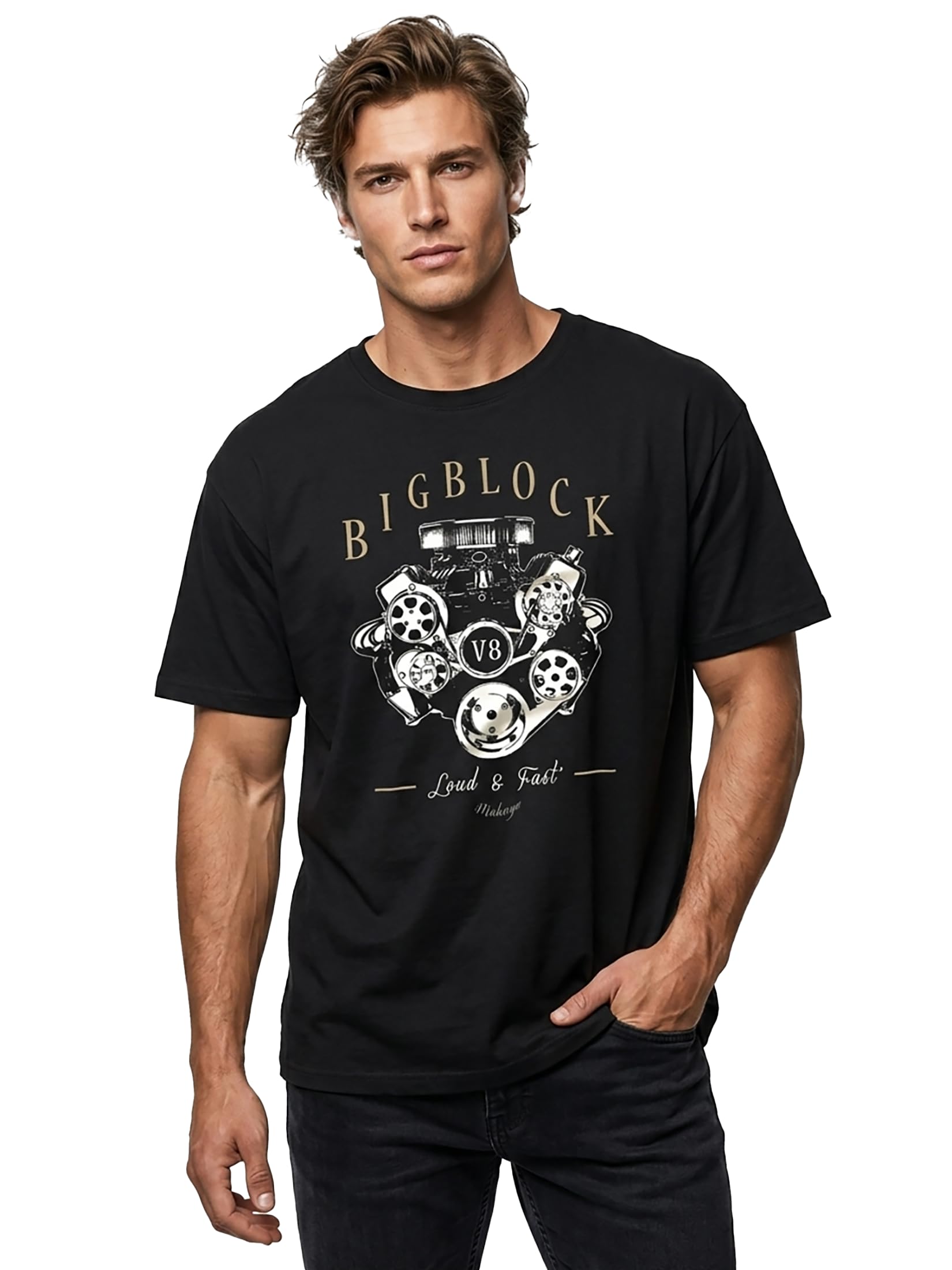 MAKAYA Big Block V8 Charger T-Shirt Uomo Cotone