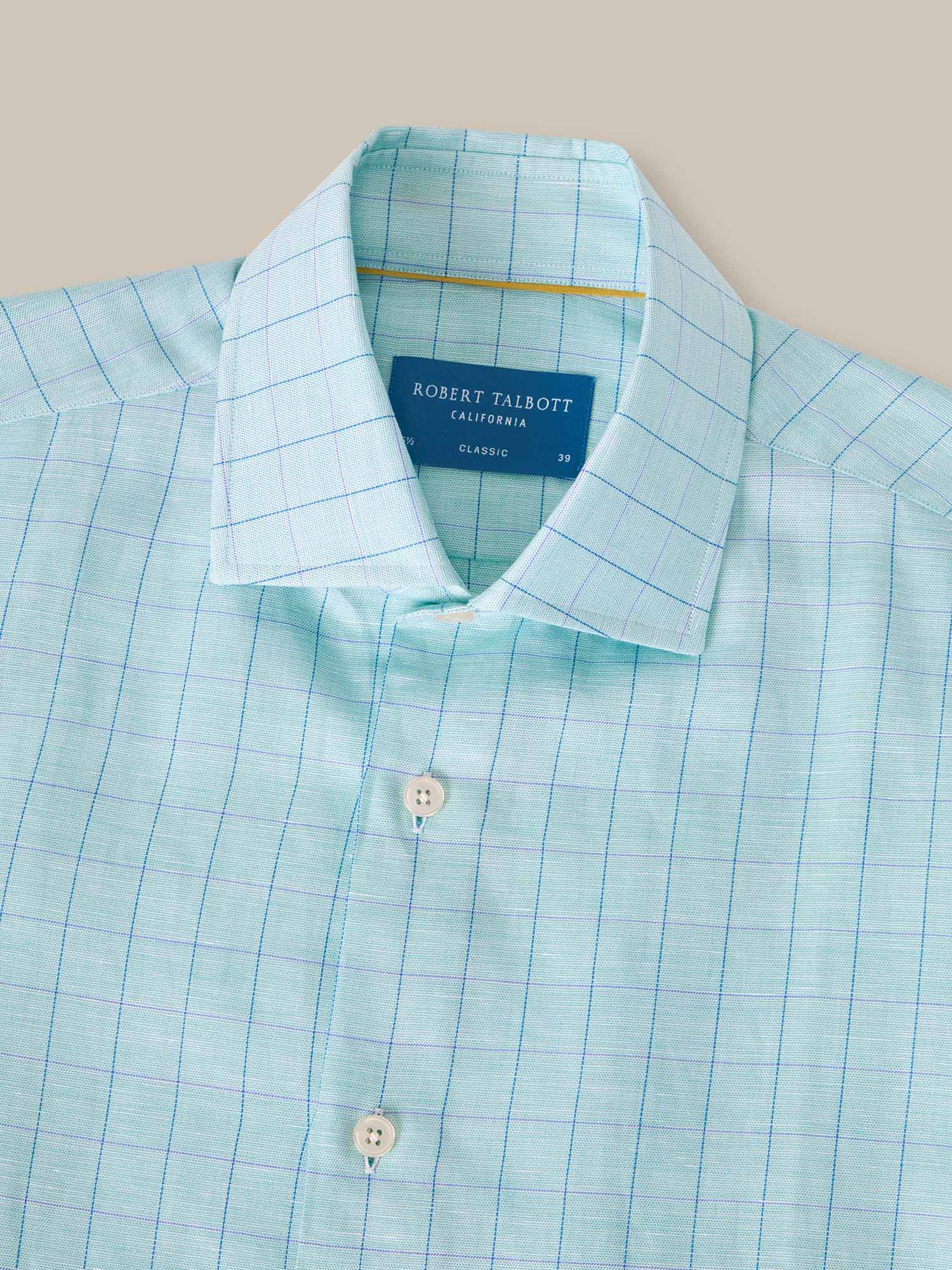 Robert Talbott Reynolds camicia cotone lino verde quadri