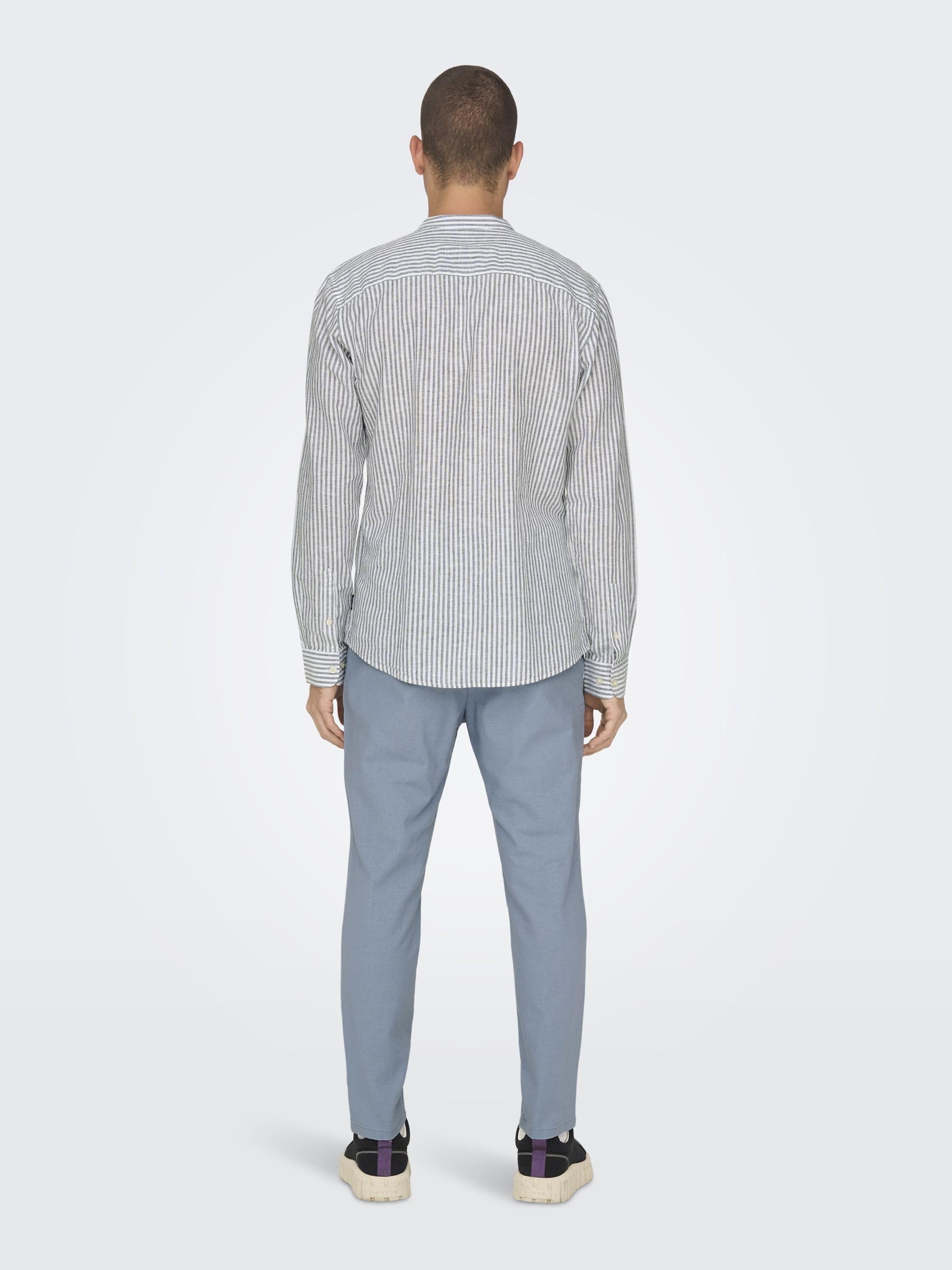 ONLY & SONS Camicie lino righe camicia uomo blu Cachemire
