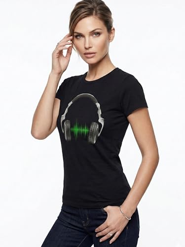 MAKAYA Musica Hip Hop Cuffie T-Shirt Donna L 100% Cotone