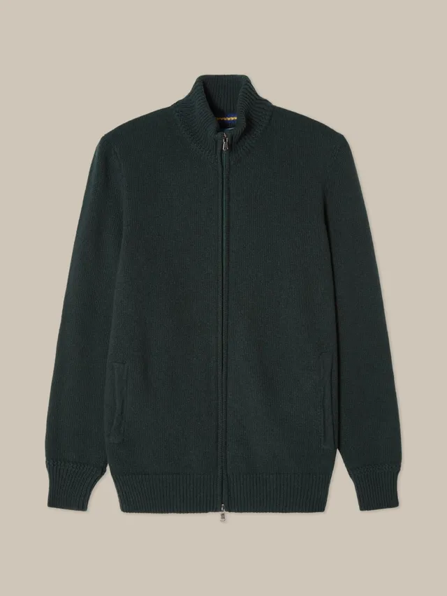 Robert Talbott Graham Maglione Uomo Zip Cashmere Verde
