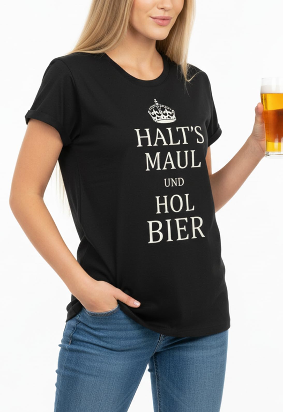 Makaya Zitto e Portare Birra t-shirt donna cotone nera S