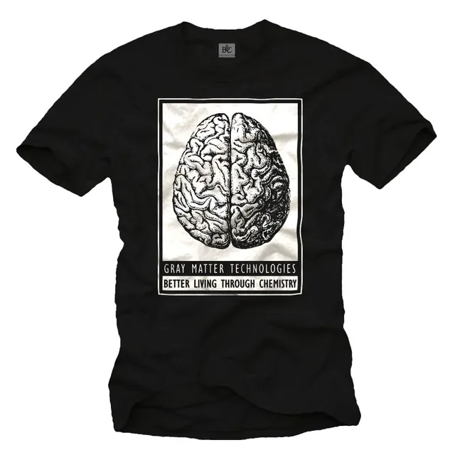 Makaya T-Shirt Uomo Heisenberg Nera Cotone Stampa Cervello L