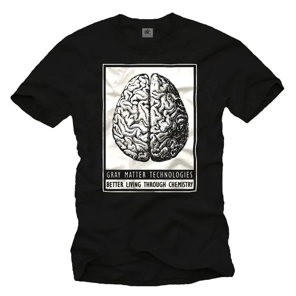 Makaya T-Shirt Uomo Heisenberg Nera Cotone Stampa Cervello L