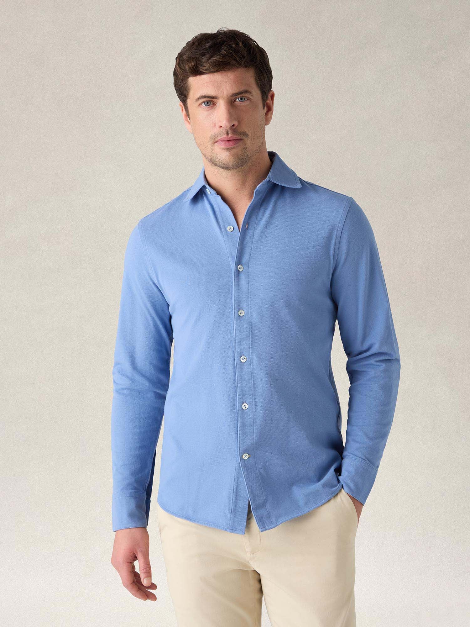 Robert Talbott Foster polo cotone blu manica lunga