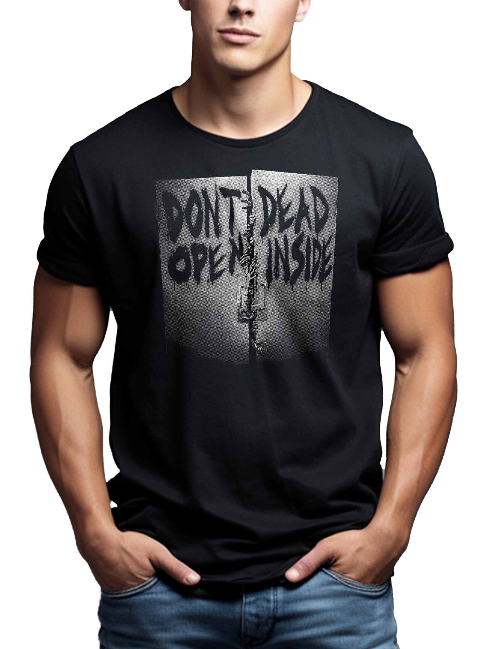 MAKAYA Dead Inside T-Shirt Uomo S Cotone Nera