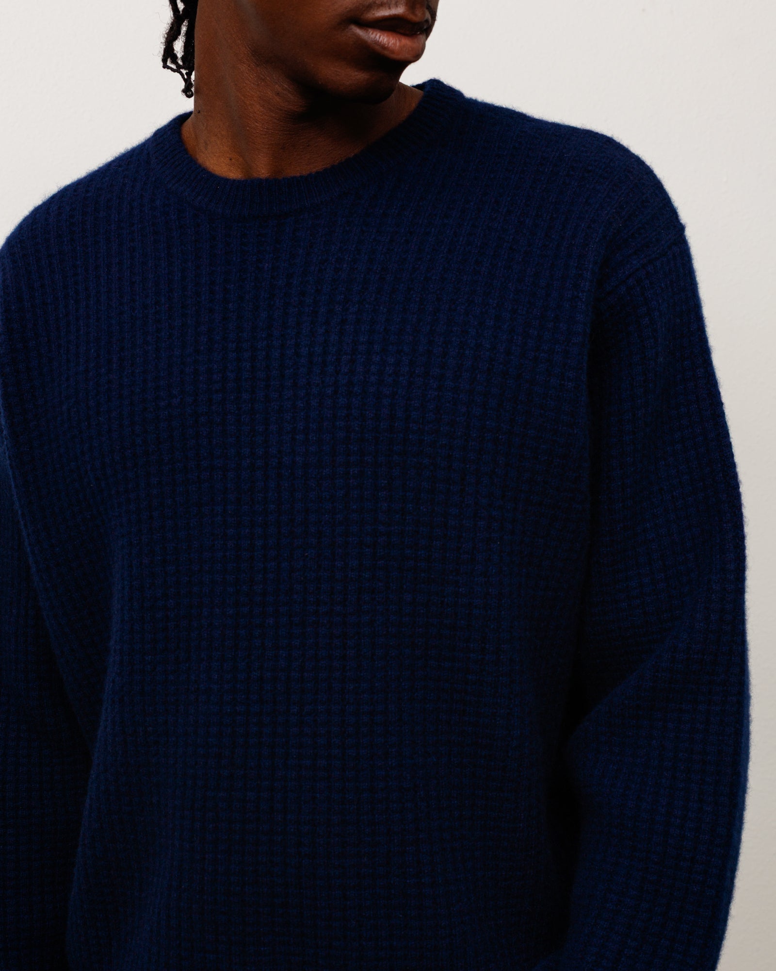 Stussy Waffle Cashmere Maglione Deep Navy 100% cachemire