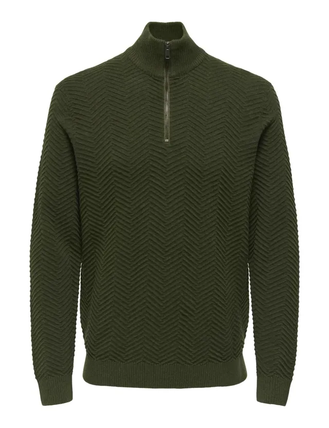 Only & Sons Onsmace Mezza Zip Maglione Olive Night