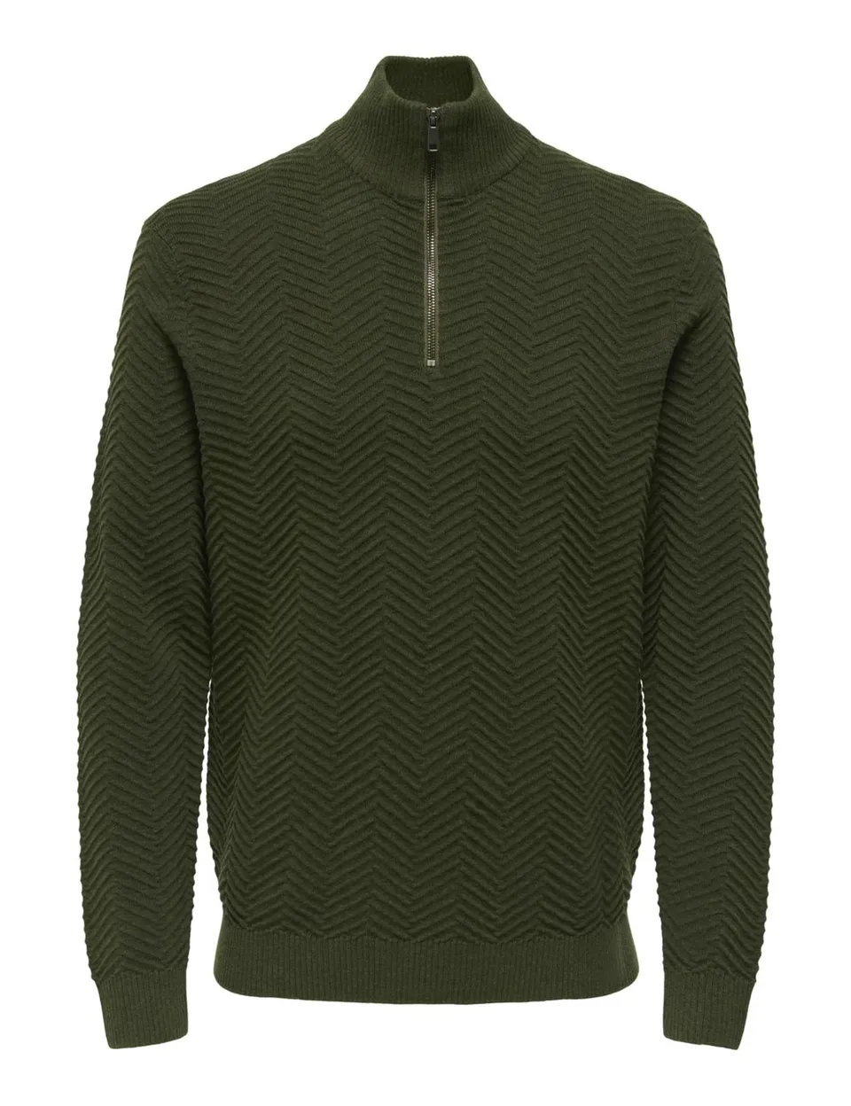 Only & Sons Onsmace Mezza Zip Maglione Olive Night