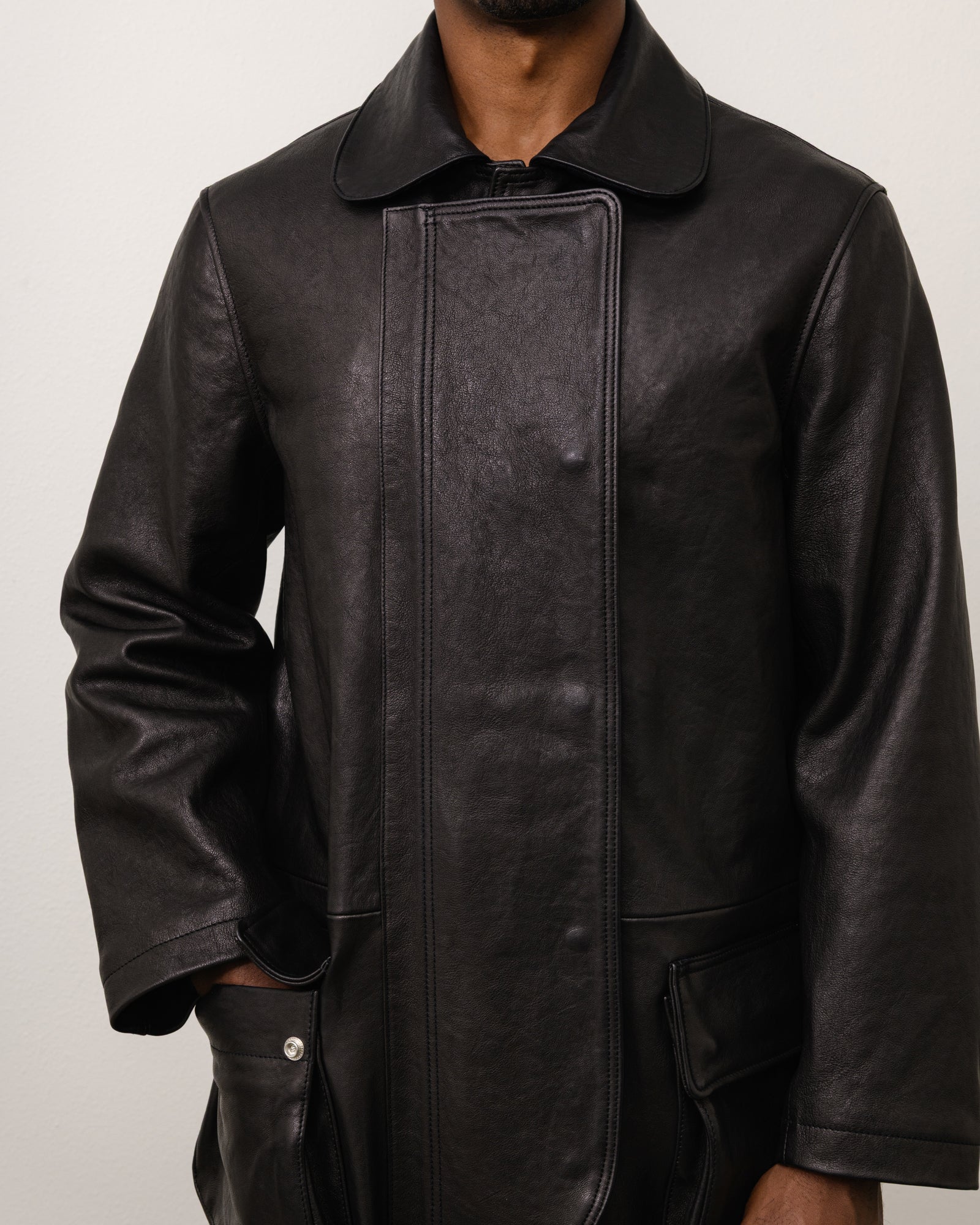 Stussy Outerwear Leather Fireman Jacket giacca pelle nera 100% pelle