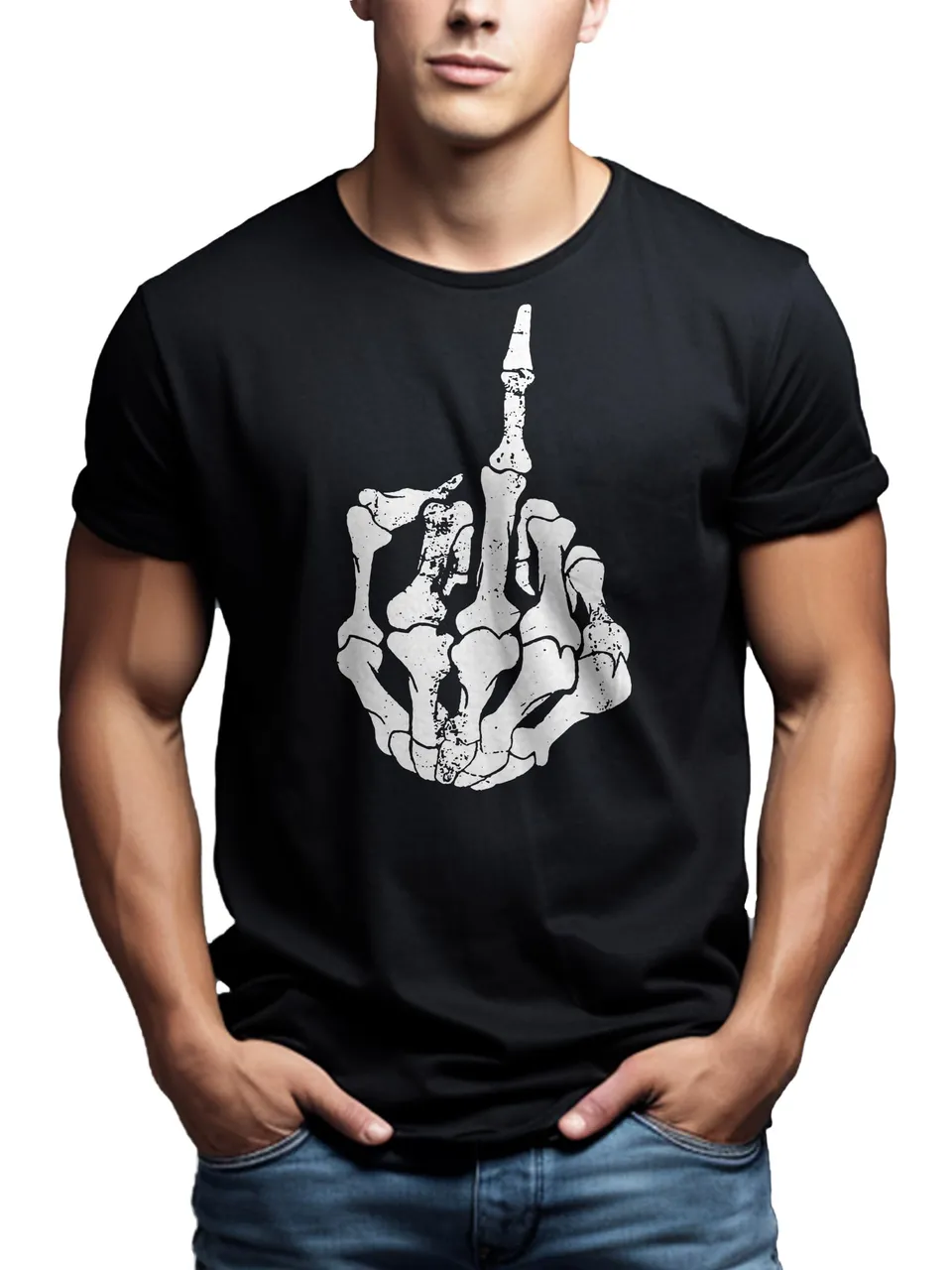 MAKAYA Hard Rock T-Shirt Uomo Nera Teschio M 185 g/m²