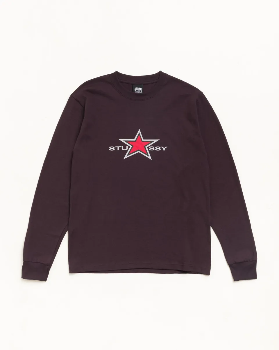 Stussy Star LS Tee maglietta cioccolato maniche lunghe