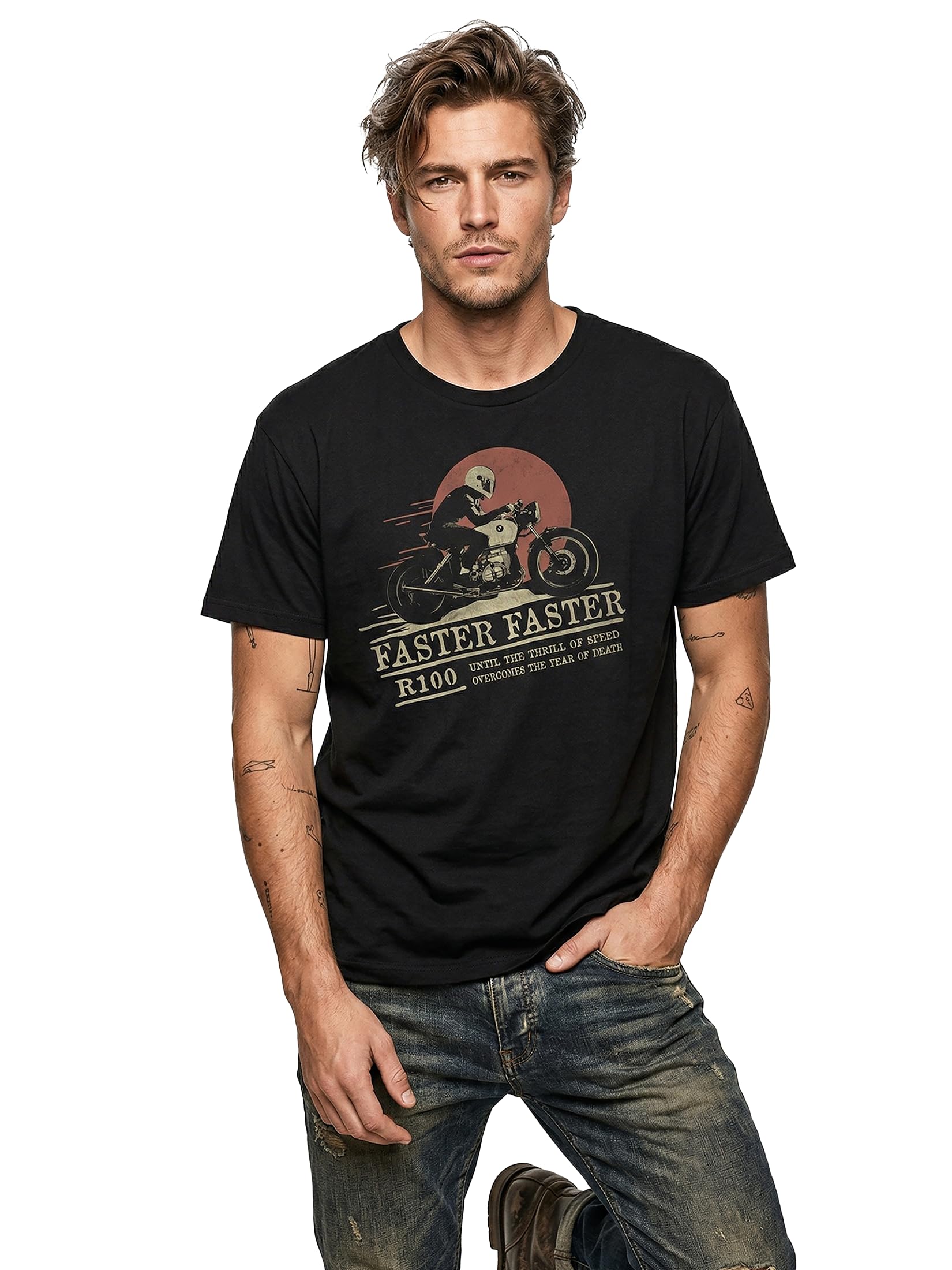 MAKAYA Cafe Racer T-Shirt Uomo Nera S Cotone