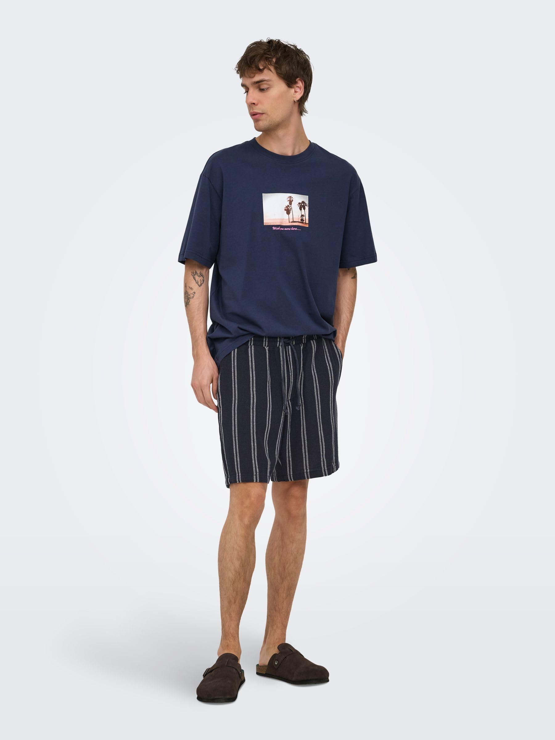 ONLY & SONS Onstrev Life Reg Struc Stripe Shorts Uomo a Righe