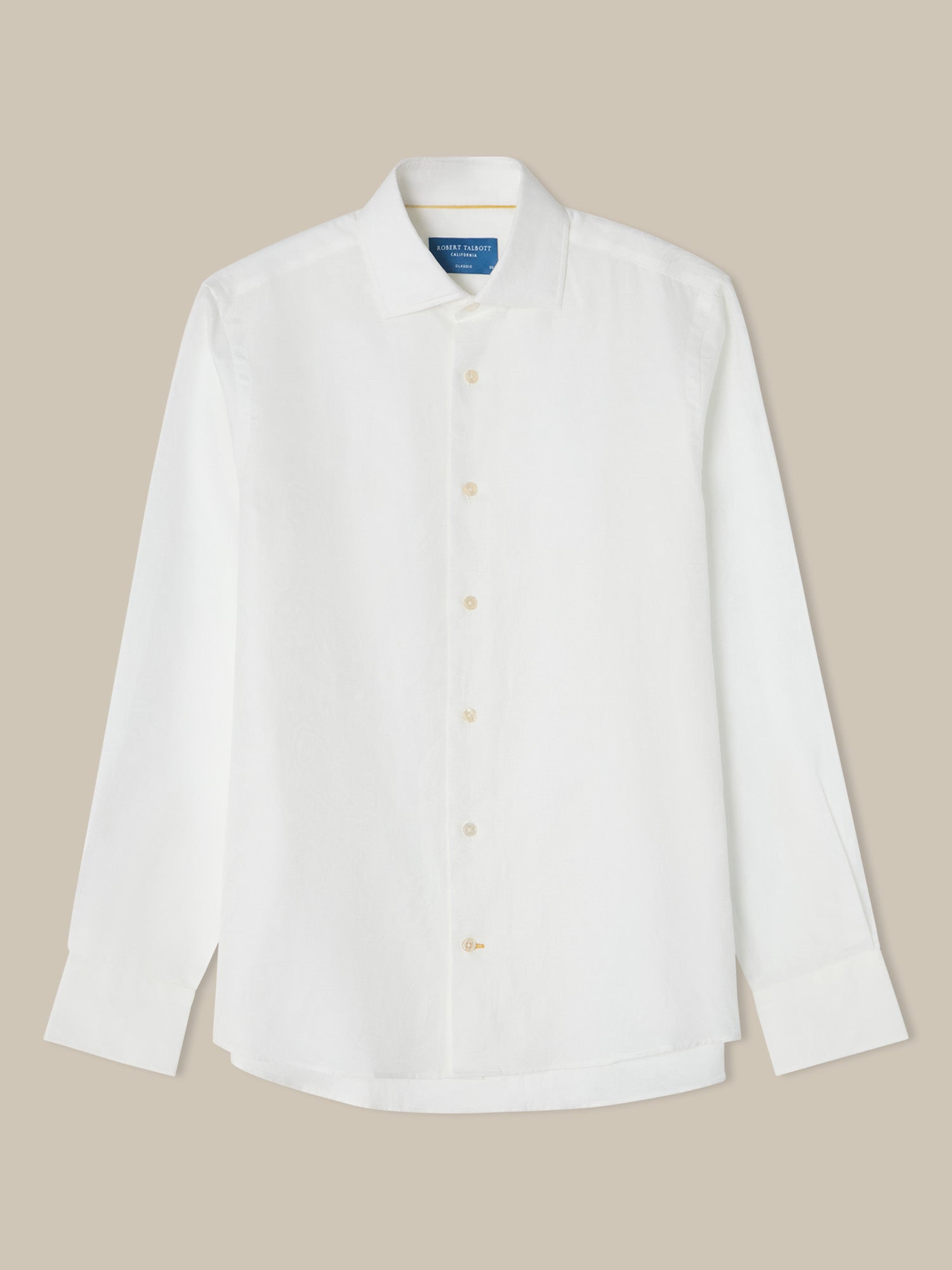 Robert Talbott Reynolds Paisley camicia uomo cotone lino bianca