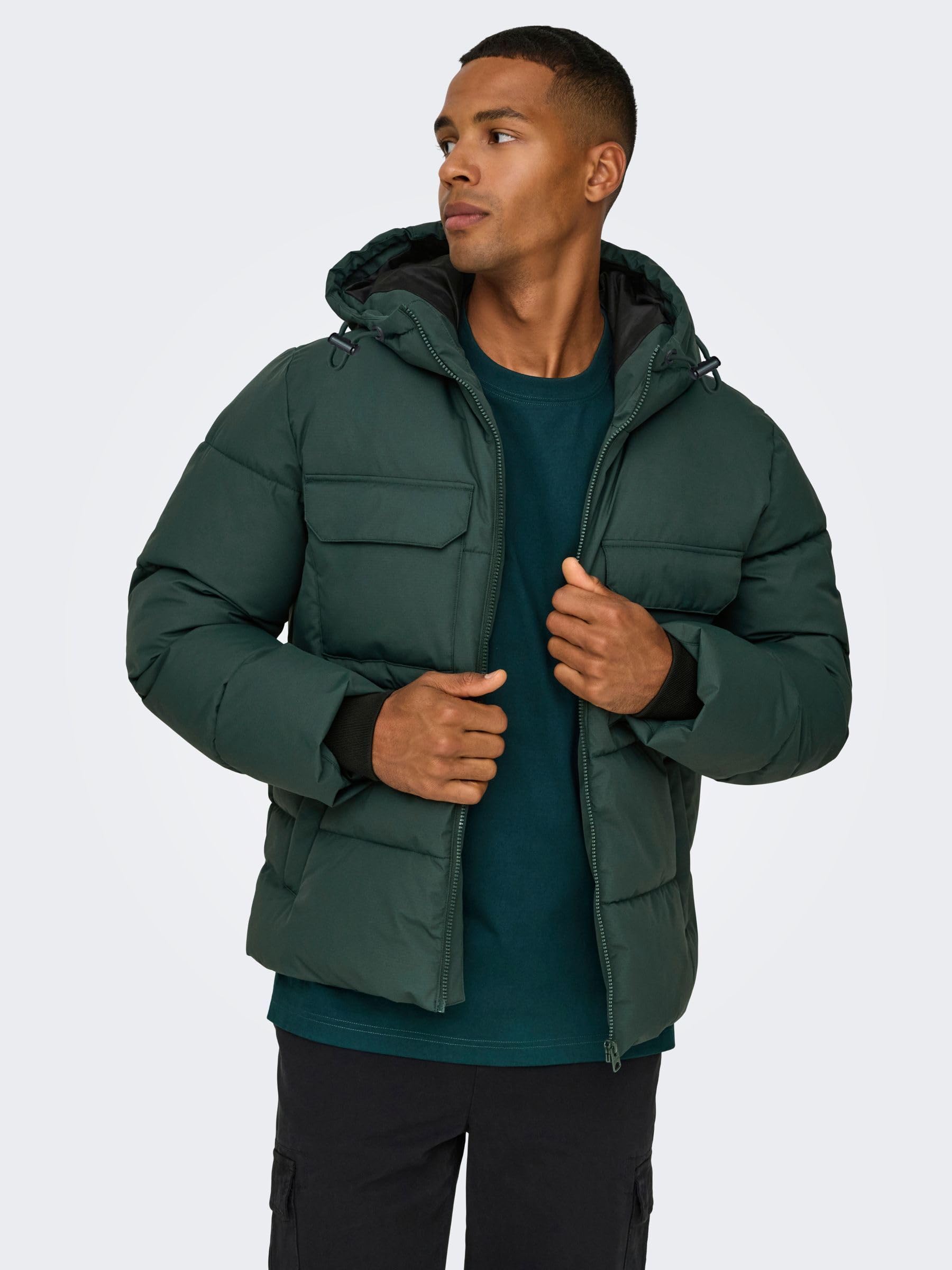 Only & Sons Onselijah Giacca Uomo Nera Imbottita Cappuccio