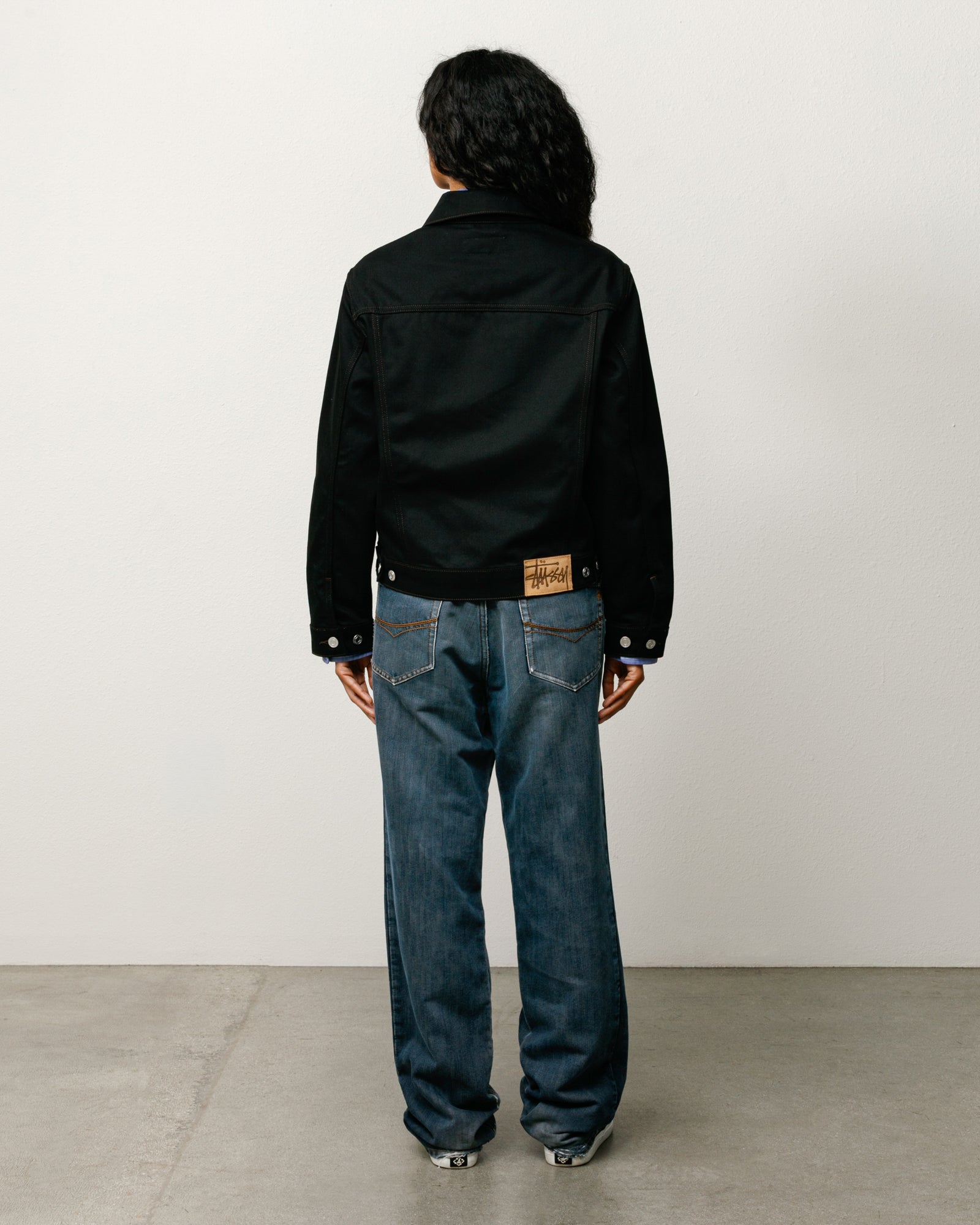 Stussy Denim Trucker Jacket giacca denim nero cuciture 100% cotone