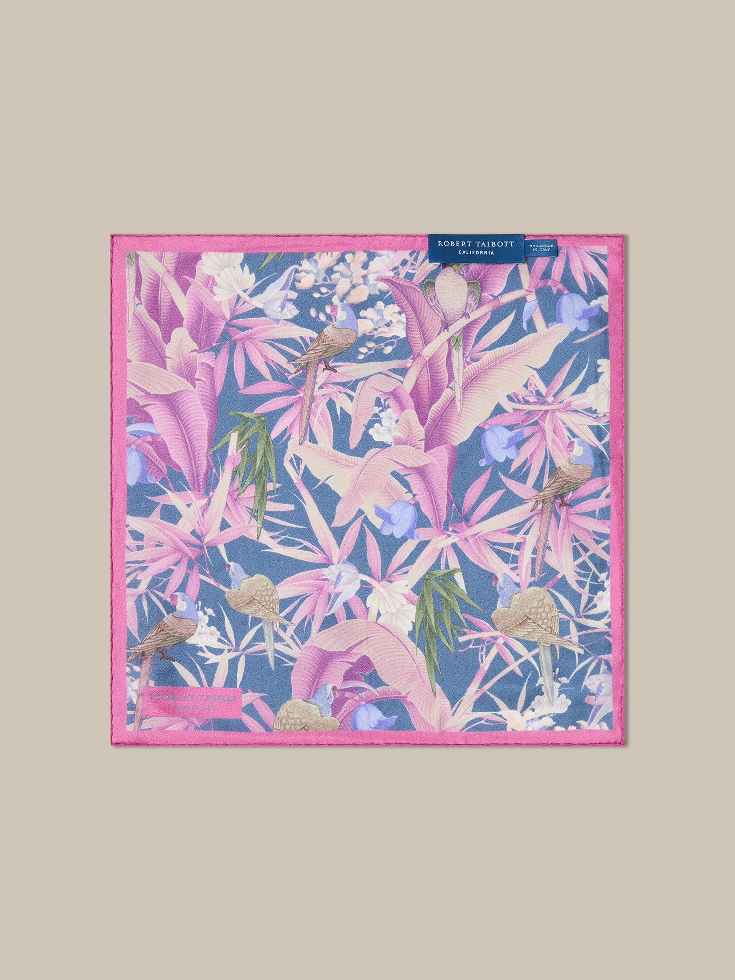 Robert Talbott York Pochette Seta Rosa Navy Floreale 36cm
