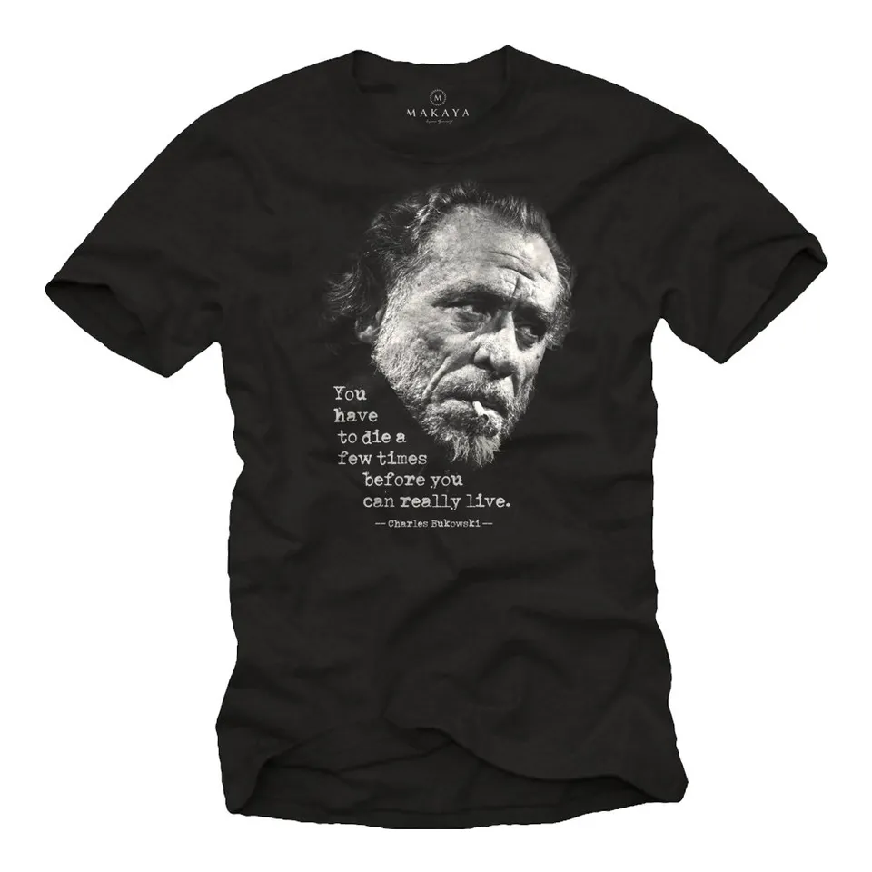 Makaya Bukowski T-Shirt Uomo Cotone Nera Maniche Corte