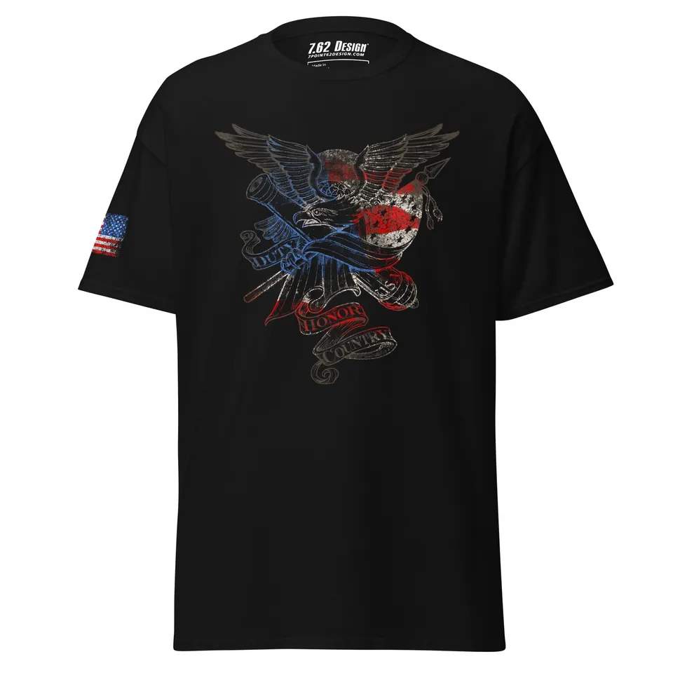 7.62 Design Duty Honor Country t-shirt cotone nera aquila USA