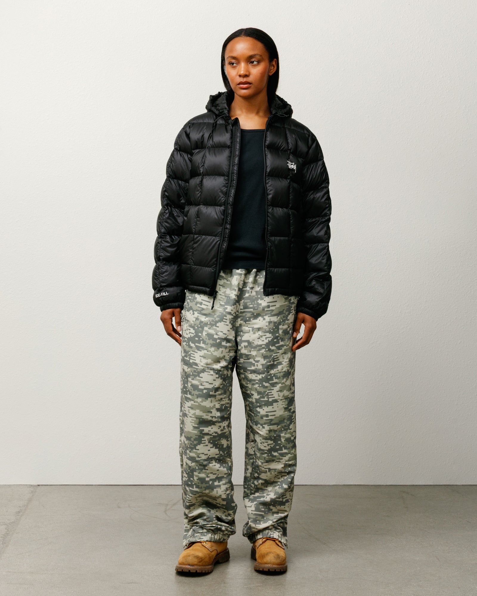 Stussy Midweight Hooded Puffer piumino nero 600-fill
