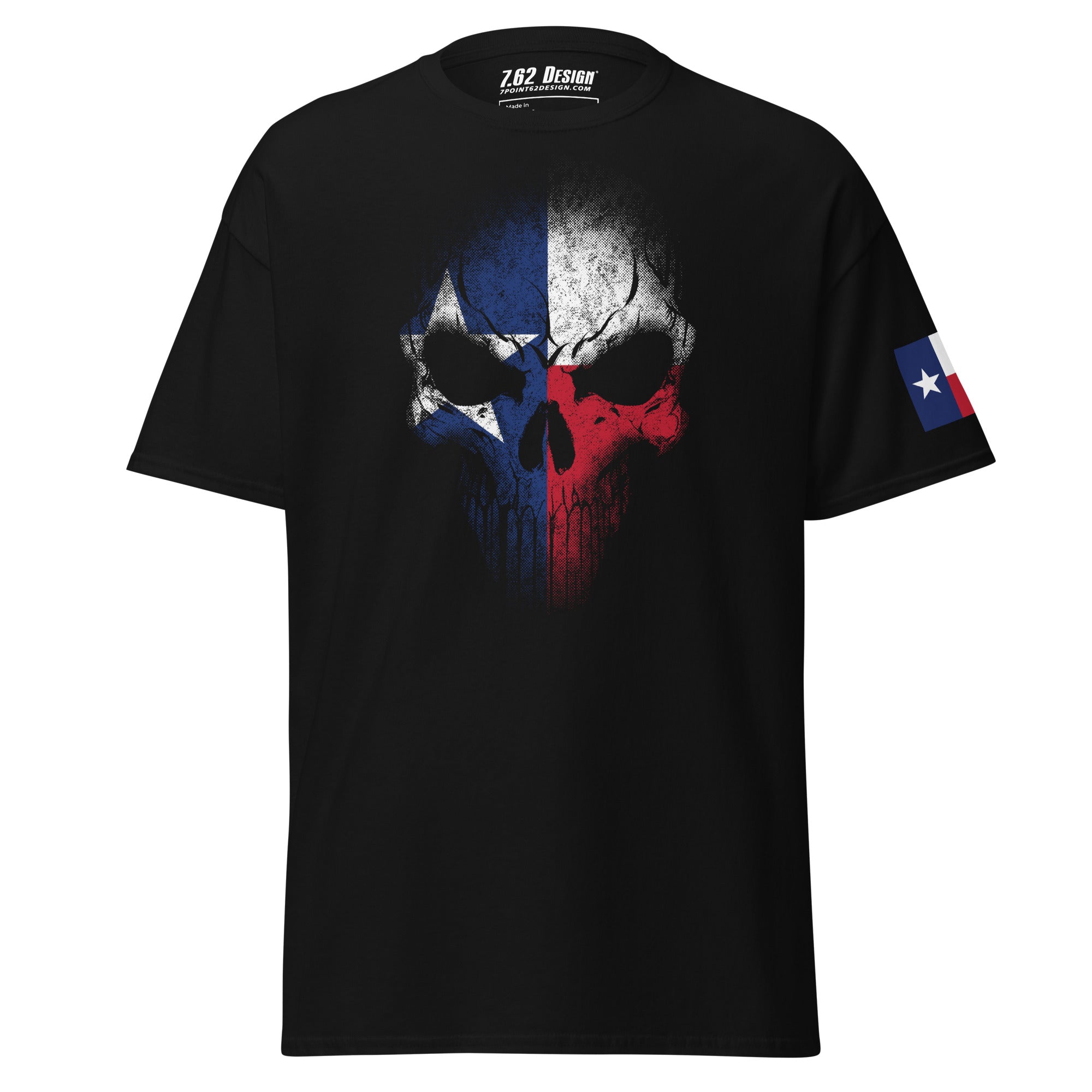 7.62 Design Texas Flag Skull maglietta uomo nera cotone