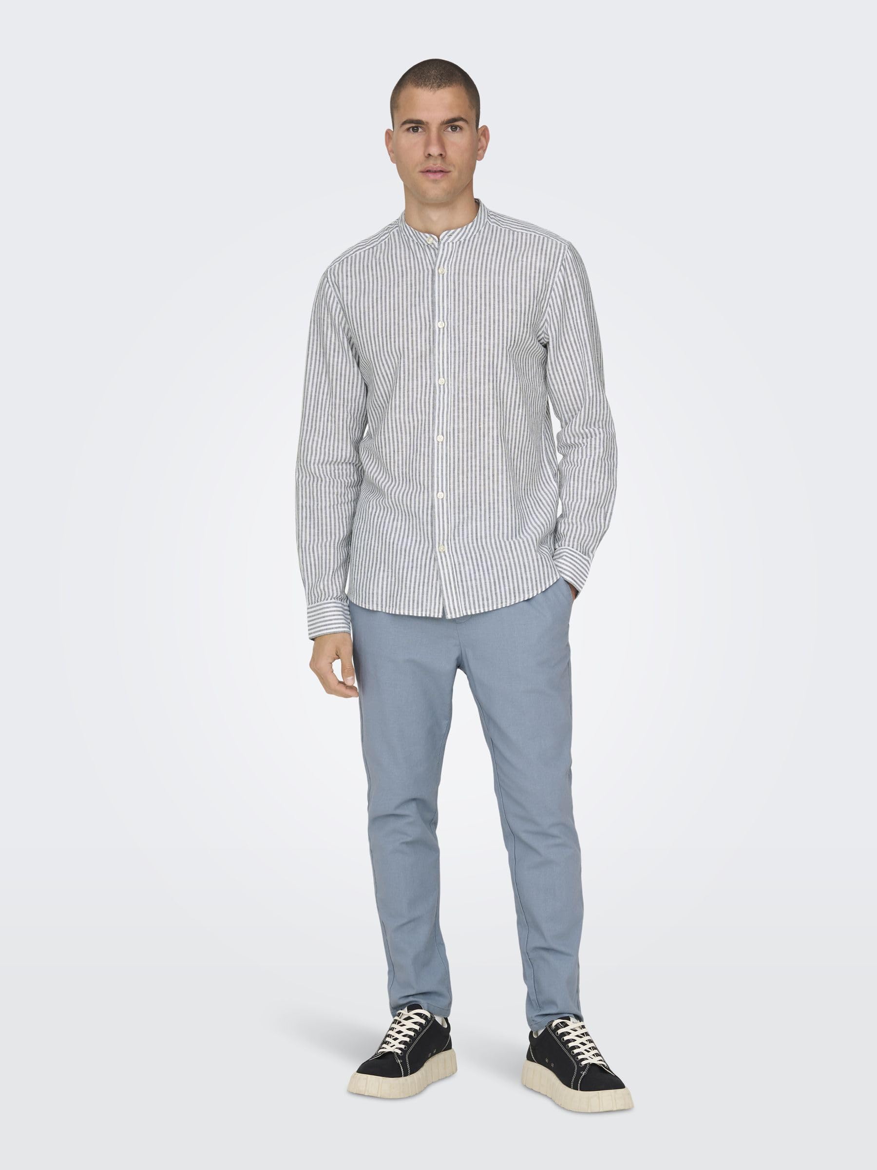 ONLY & SONS Camicie lino righe camicia uomo blu Cachemire