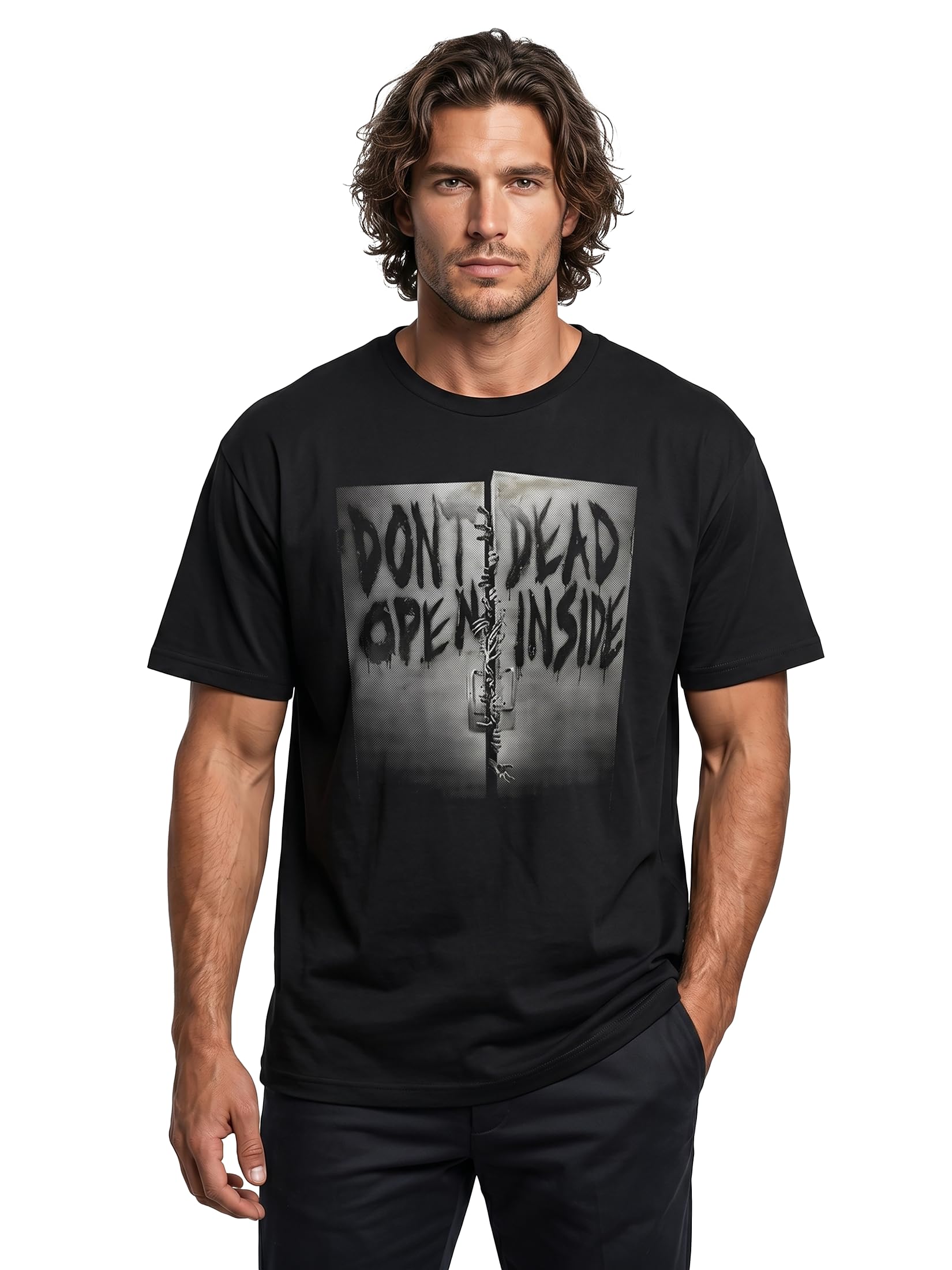 MAKAYA Dead Inside T-Shirt Uomo S Cotone Nera