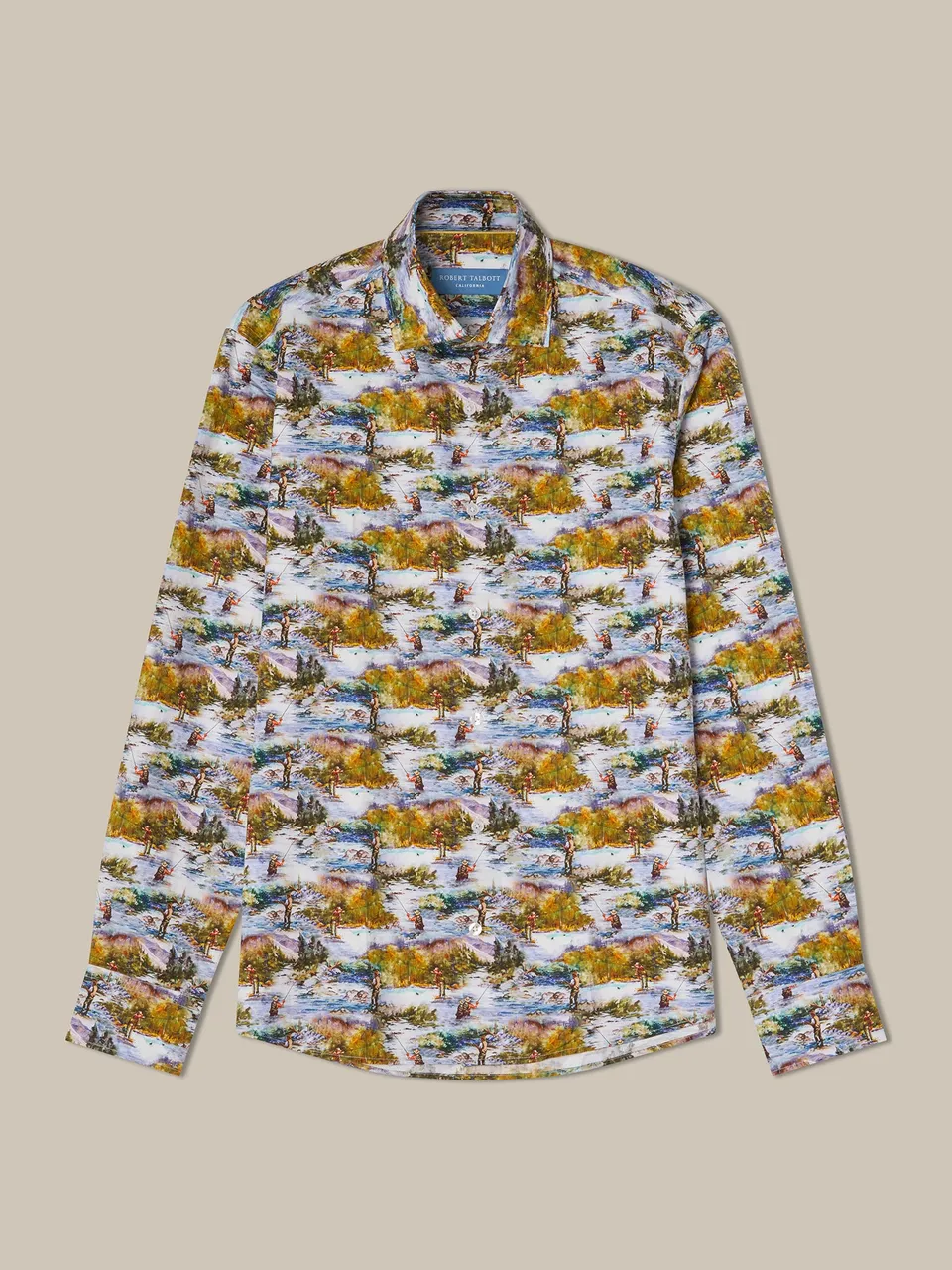 Robert Talbott Reynolds camicia pesca verde multi