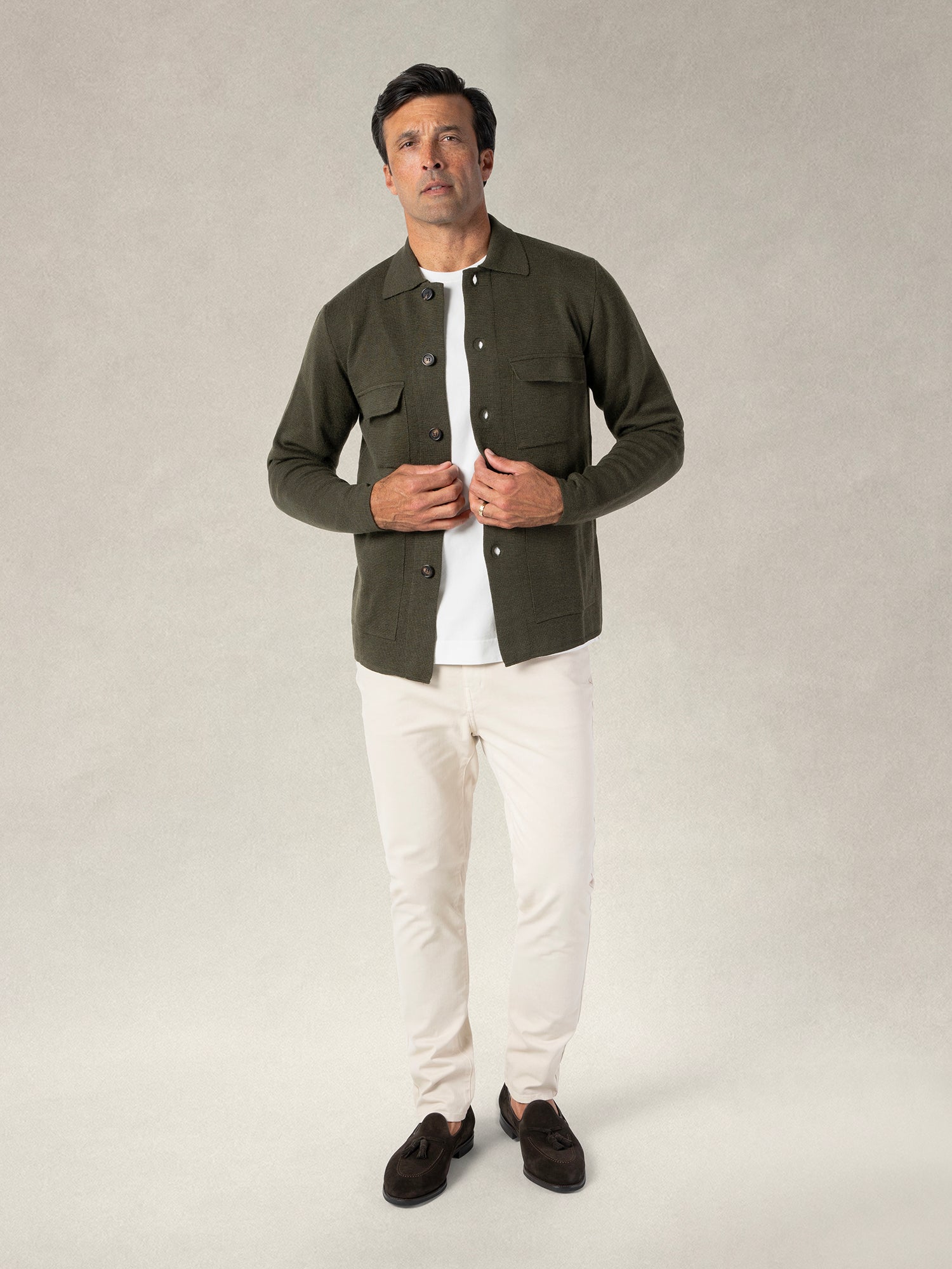 Robert Talbott Landon giacca maglia verde lana merino