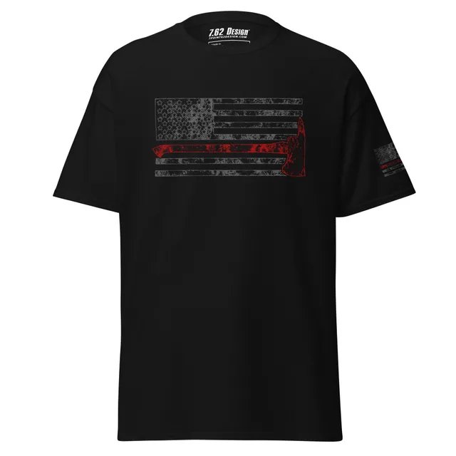 7.62 Design Firefighter Axe Redline Flag t-shirt uomo nera cotone