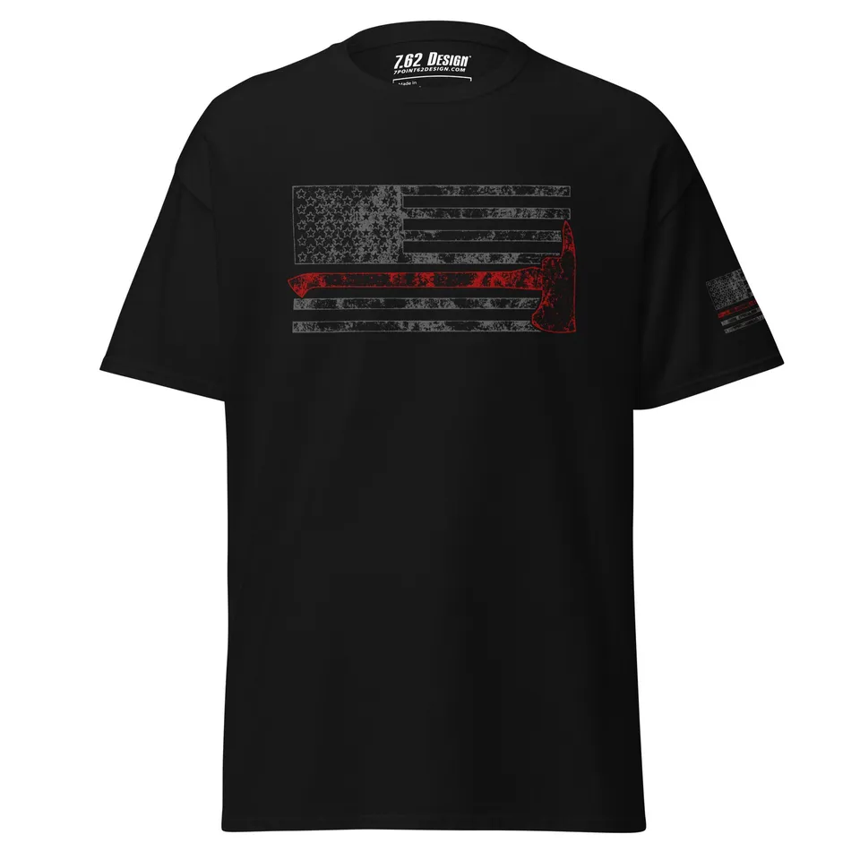 7.62 Design Firefighter Axe Redline Flag t-shirt uomo nera cotone