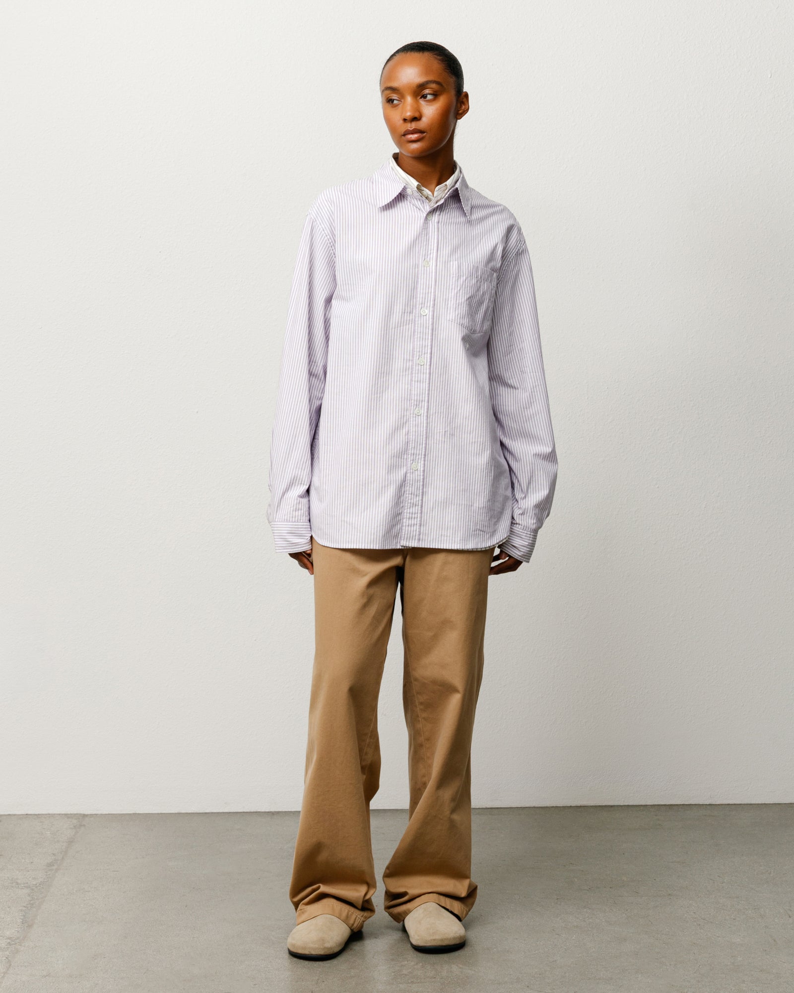 Stussy Standard Shirt camicia viola stripe cotone boxy fit